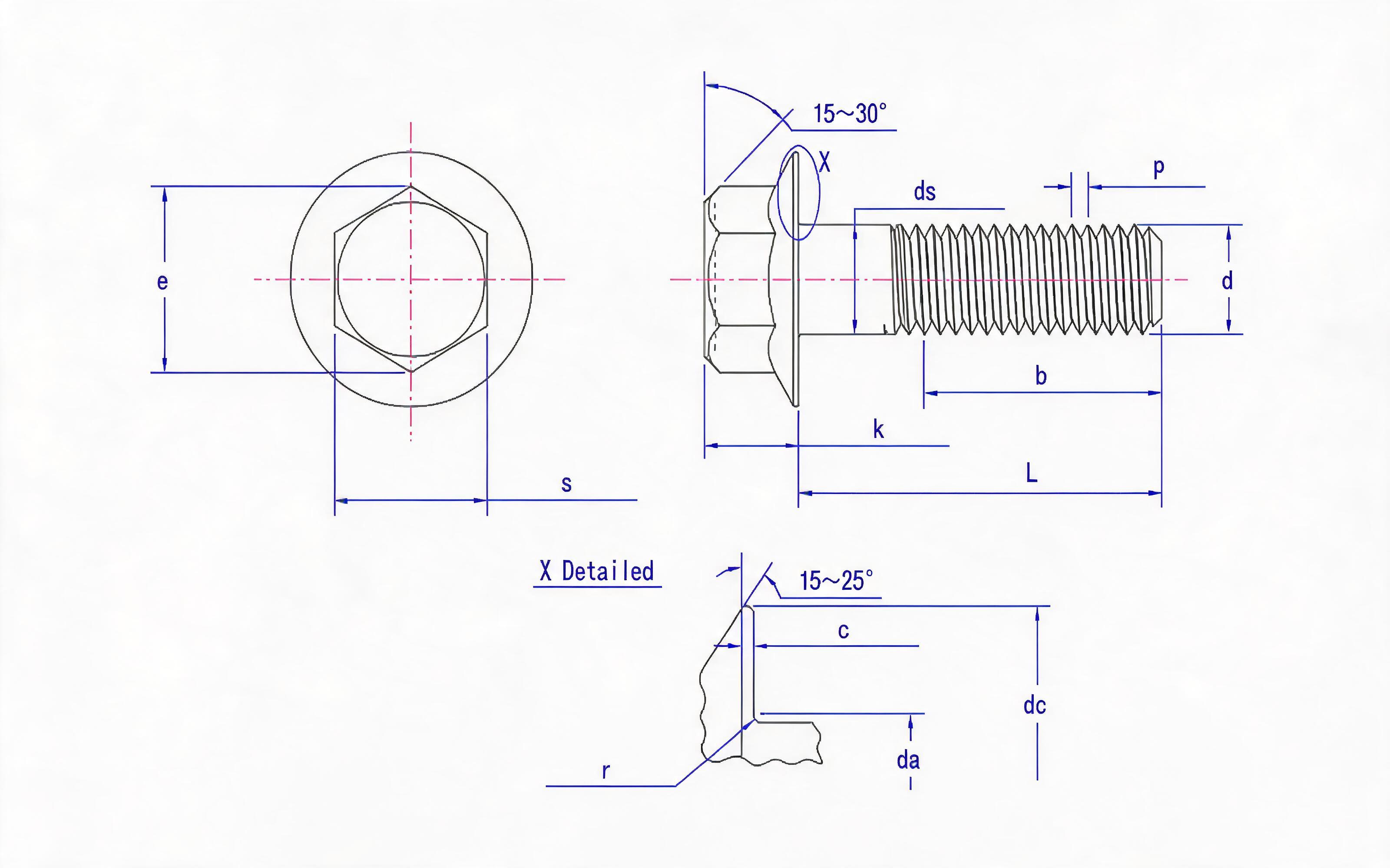 Hexagon flange bolt (Type A) Standard Drawing