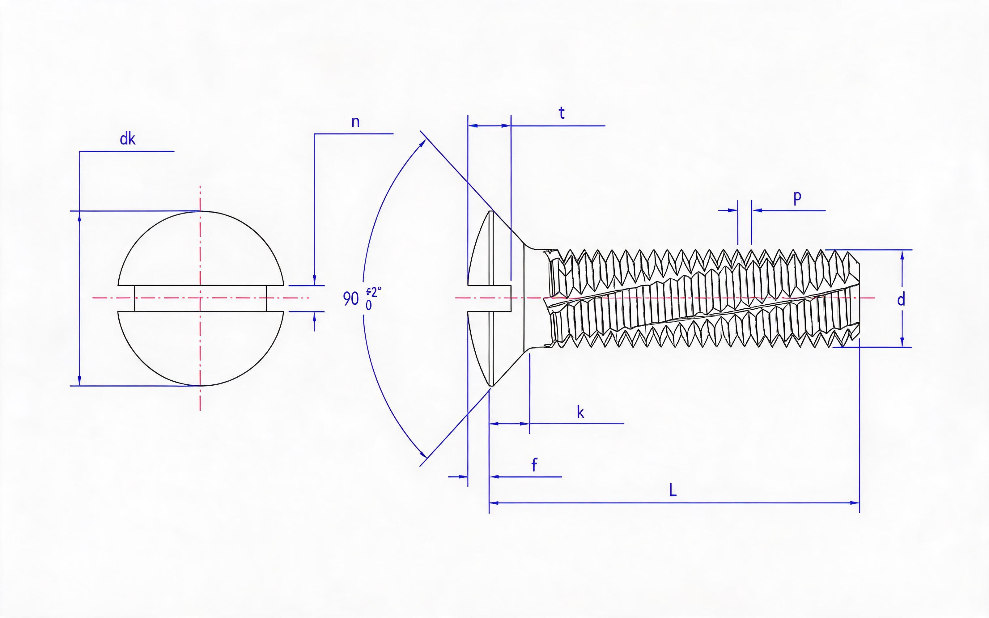 Slotted countersunk head cutting thread screw (enterprise standard) Standard Drawing
