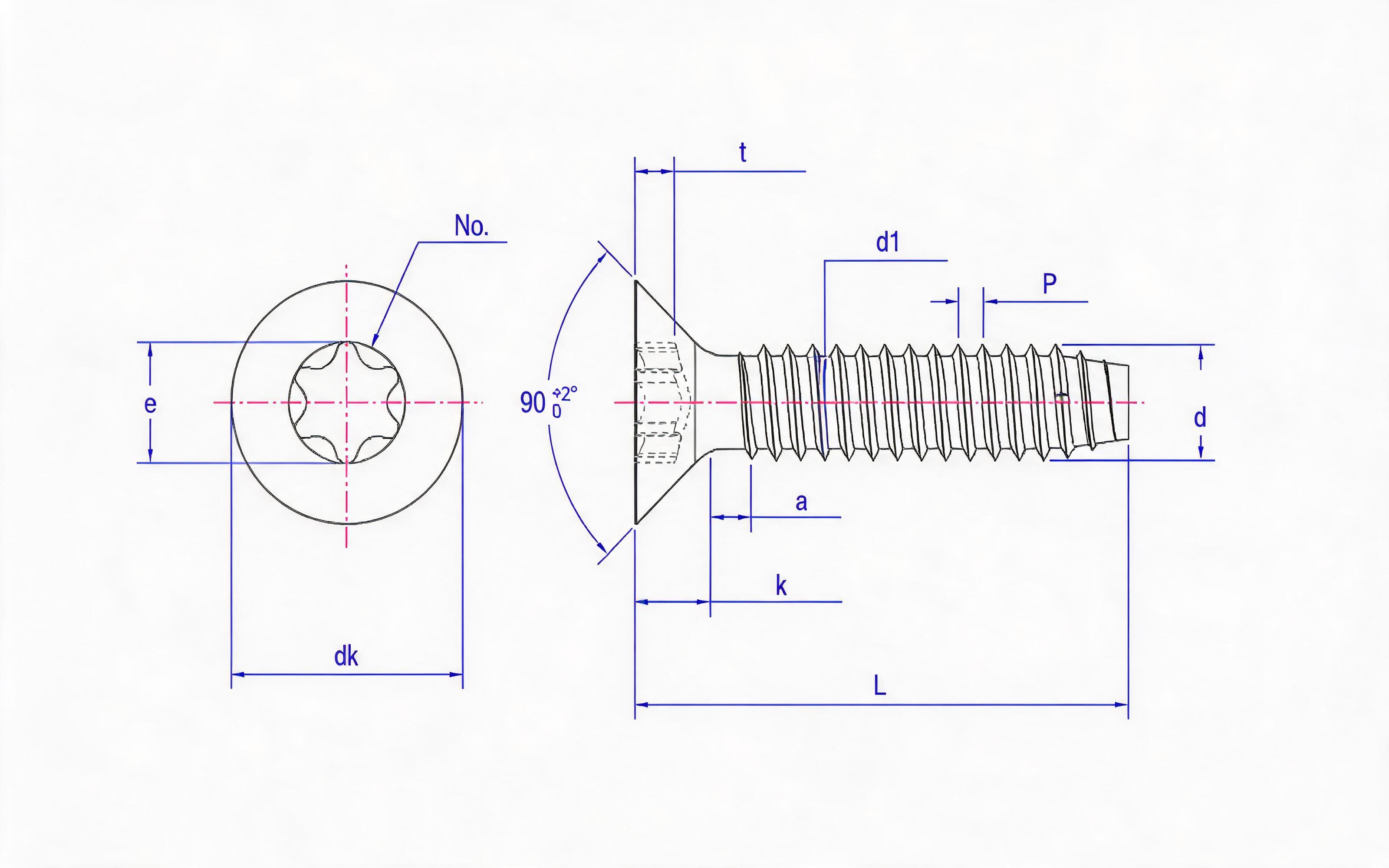 Torx recessed countersunk head self-tapping screw type F Standard Drawing