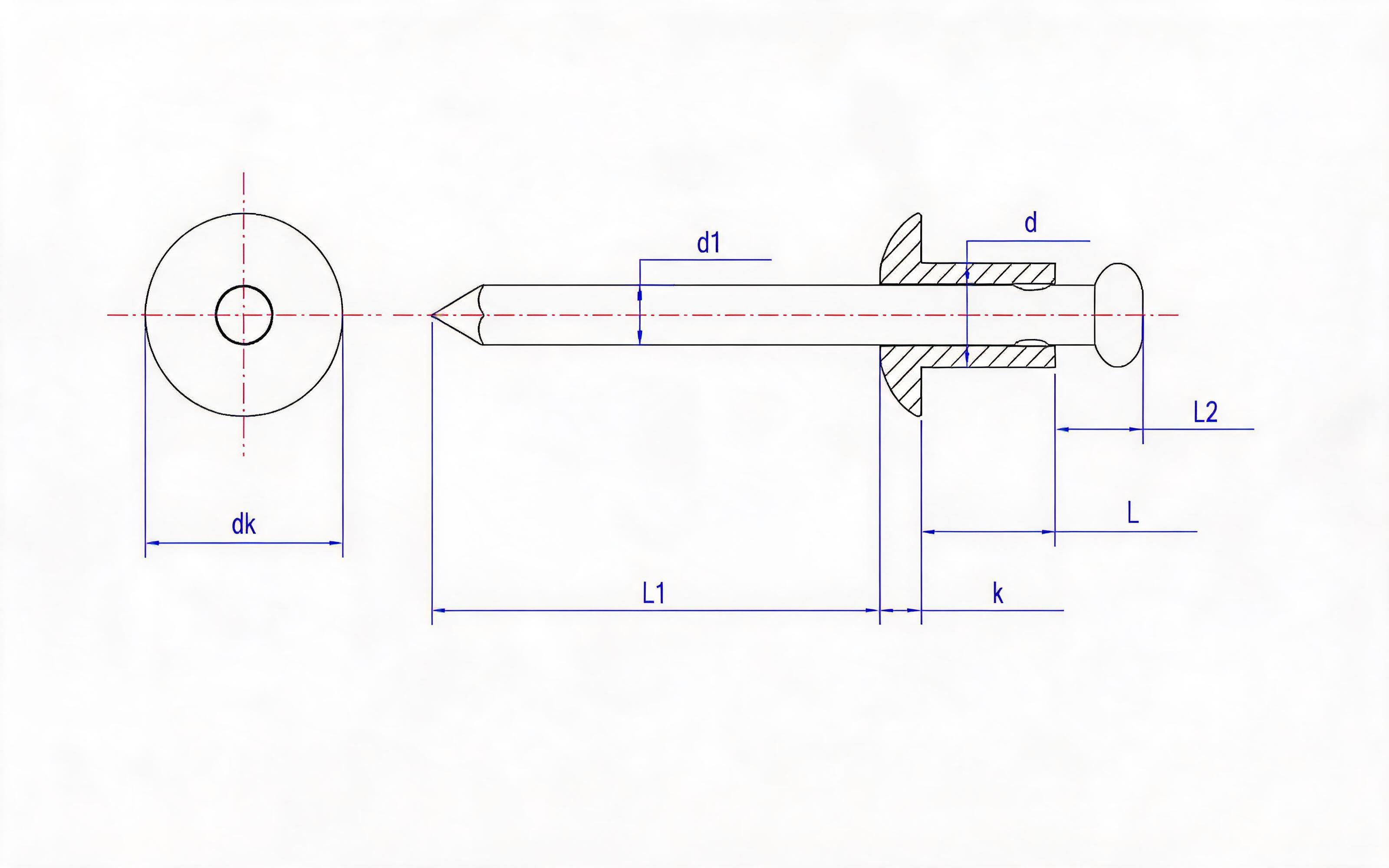 Open end pop rivet Standard Drawing