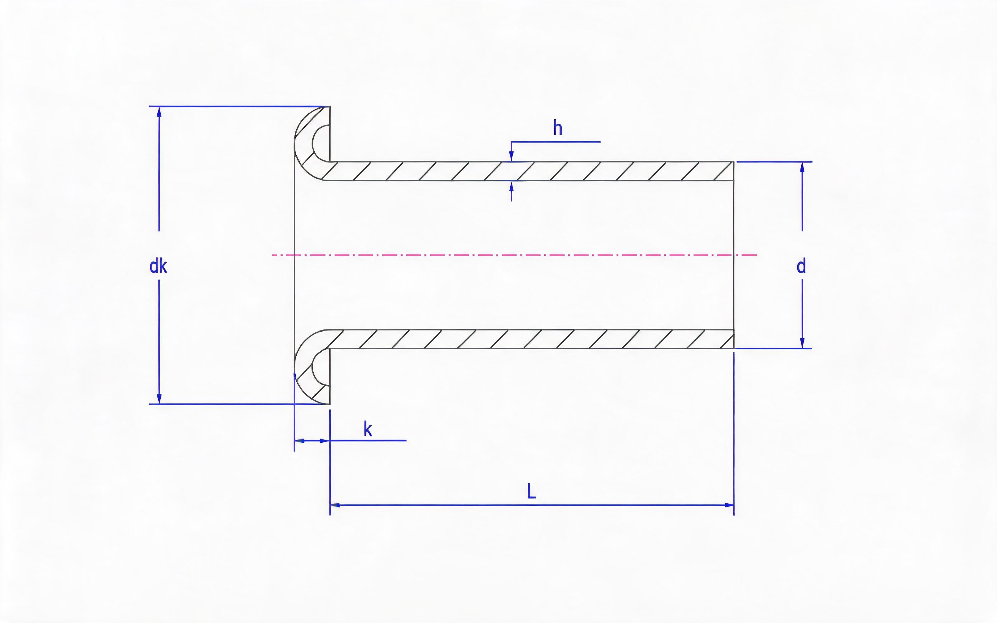 B Tubular Rivet (0.3mm wall thickness) Standard Drawing