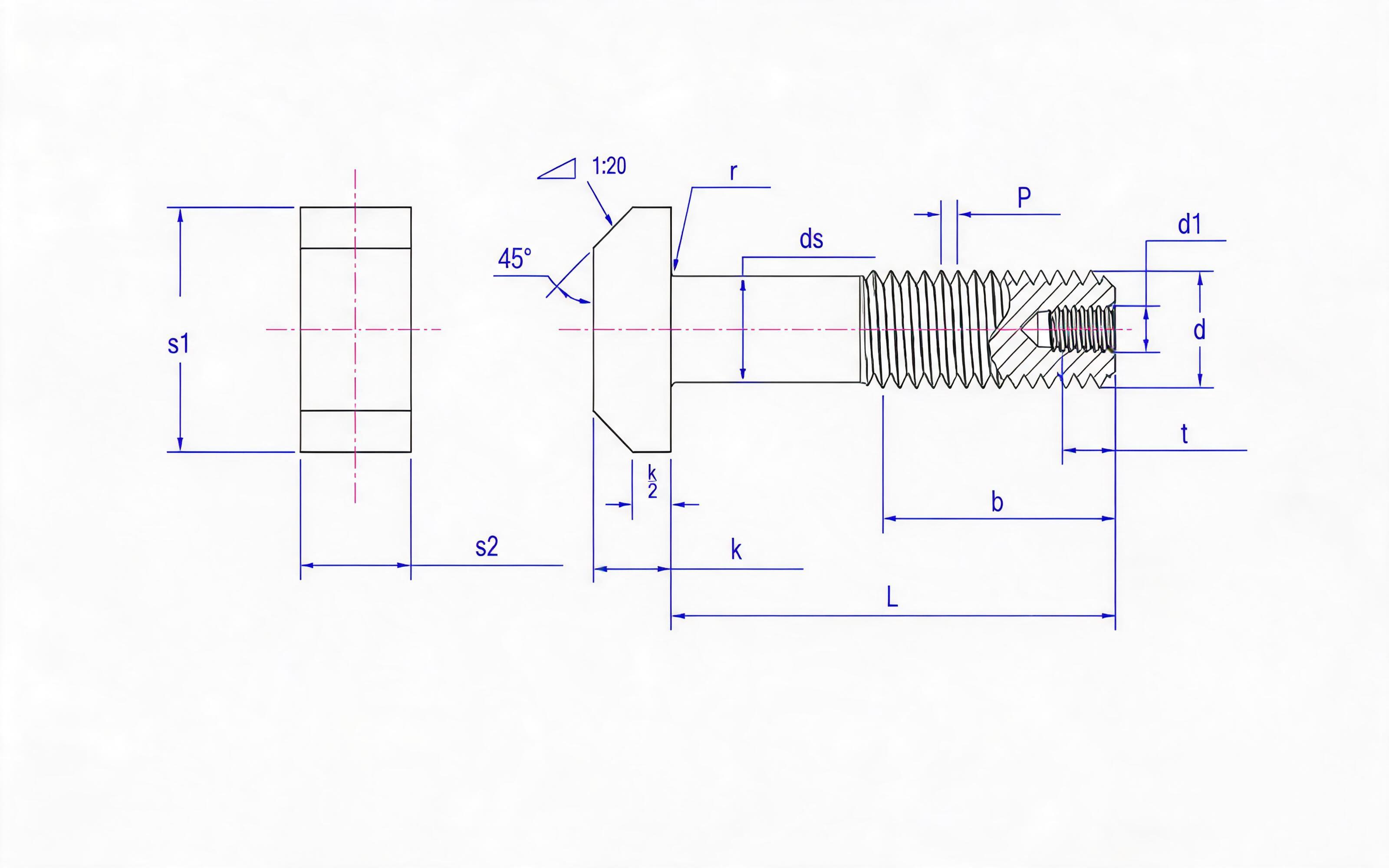 T-shaped fine rod bolt with hole Standard Drawing