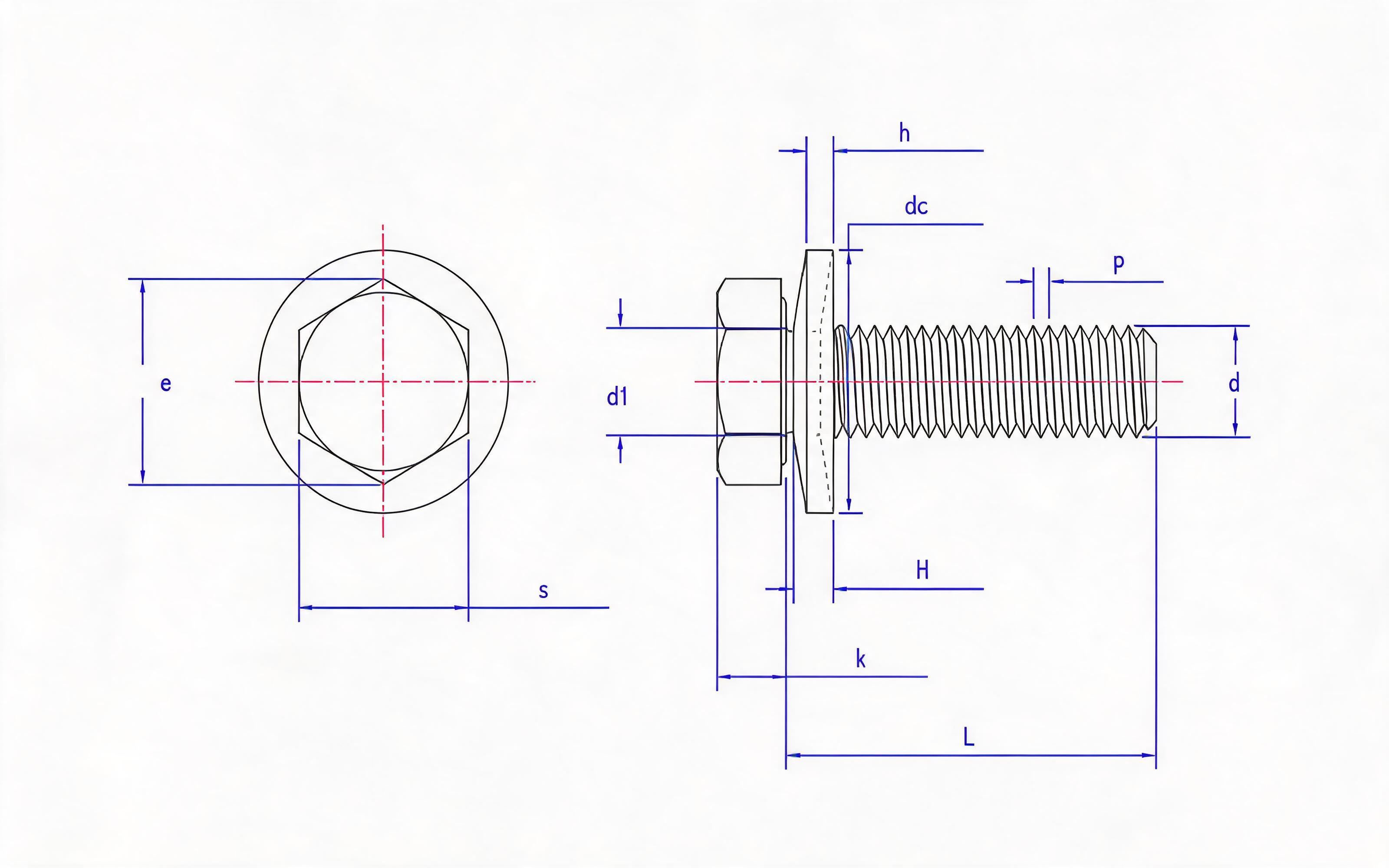 Hexagon bolt and conical elastic washer combination Standard Drawing