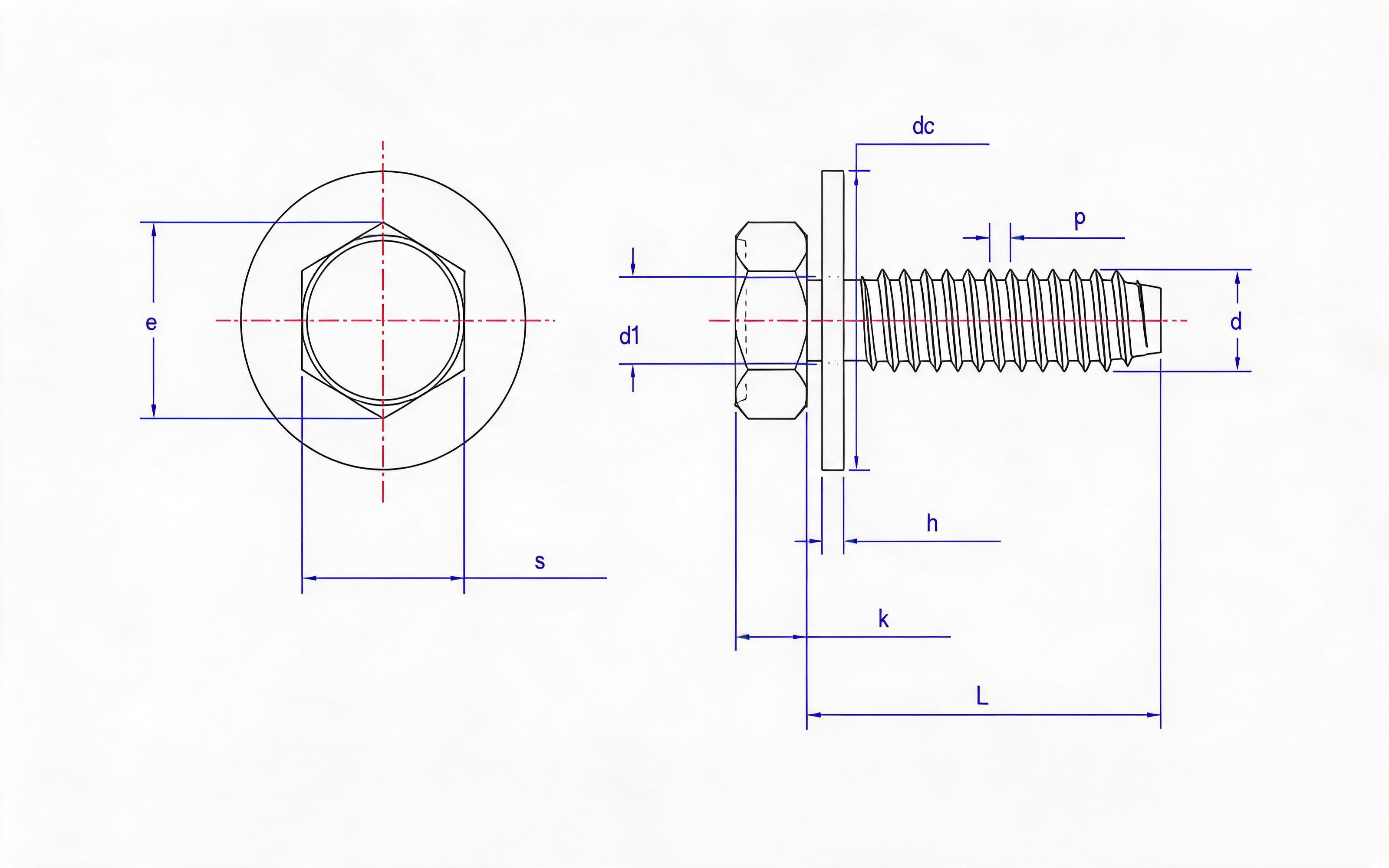 Hexagon self-tapping screw and large flat washer combination type F Standard Drawing