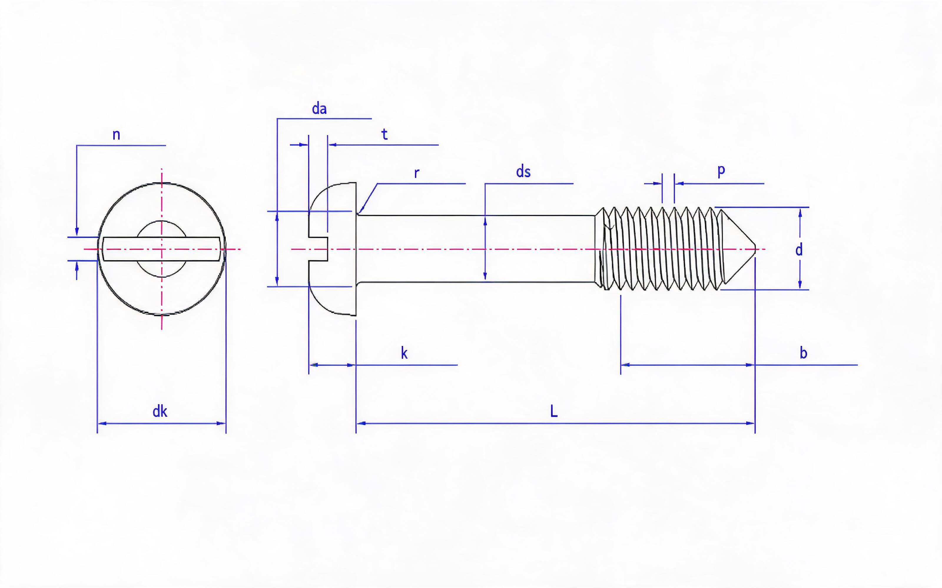 SLOTTED PAN HEAD WITHOUT SCREW L LONG THREAD (CONE TAIL) Standard Drawing