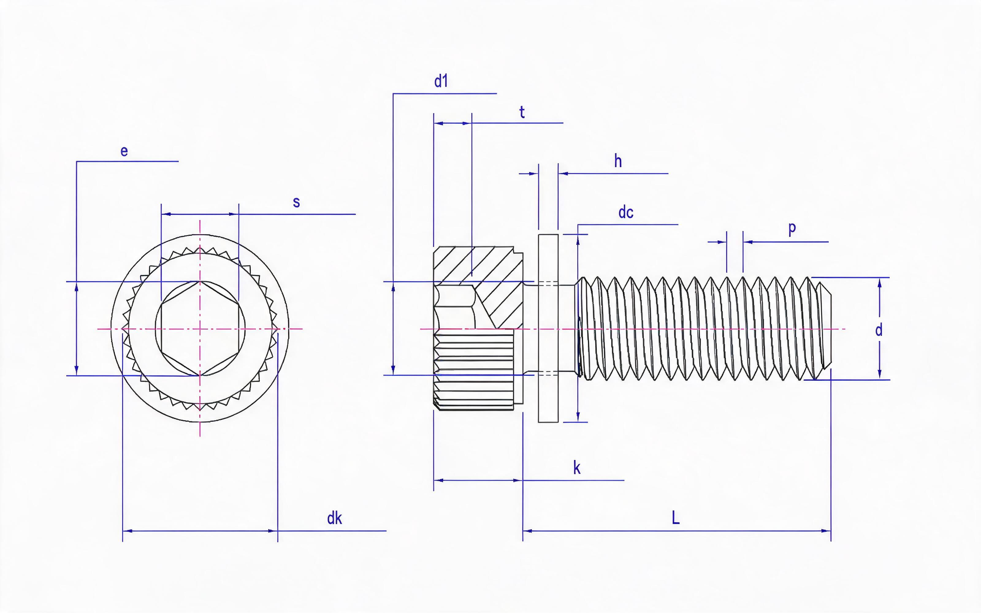 Knurled hexagon socket head cap screw and small flat washer combination Standard Drawing
