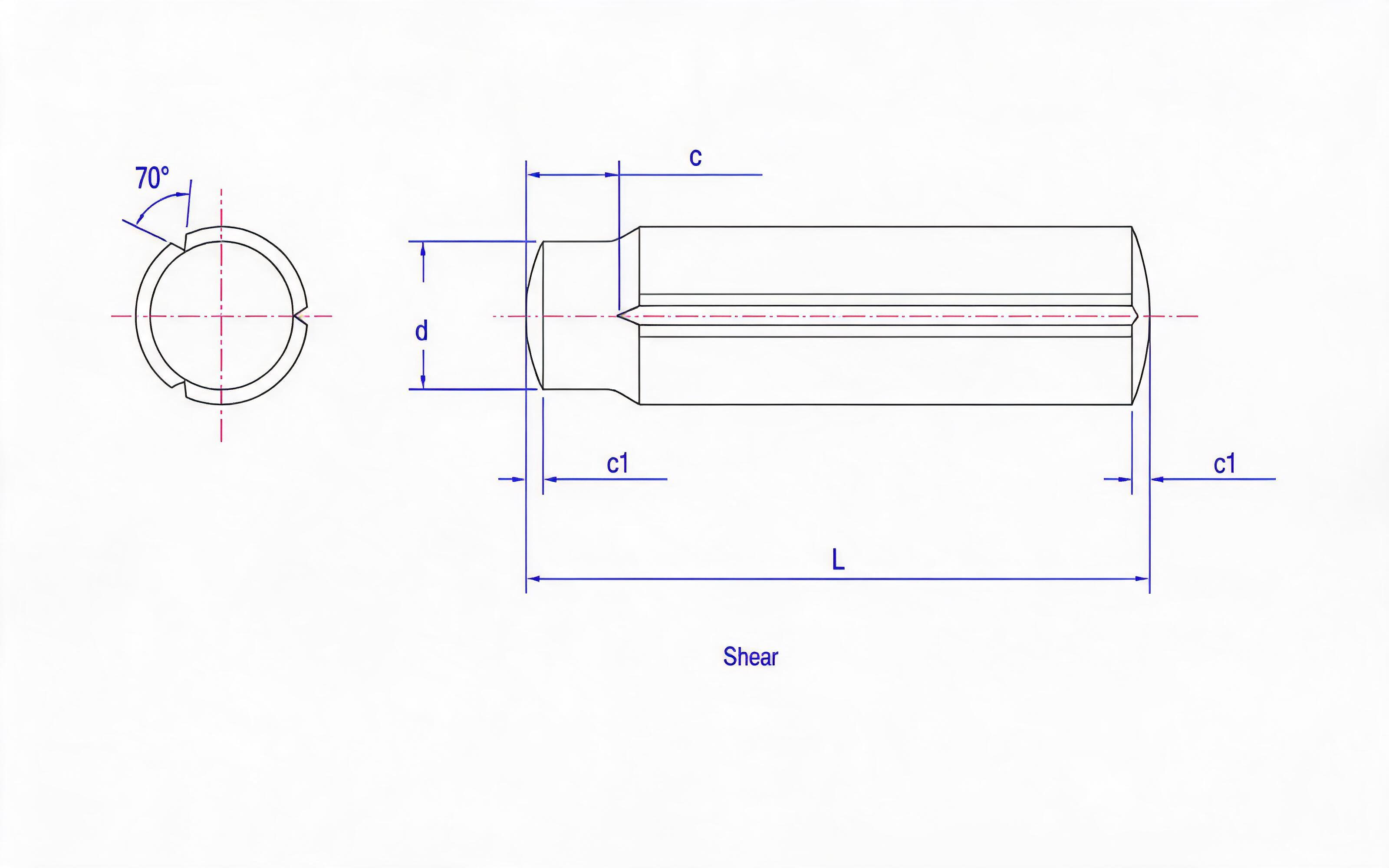 SLOTTED PIN - WITH GUIDE ROD AND FULL LENGTH PARALLEL GROOVE Standard Drawing