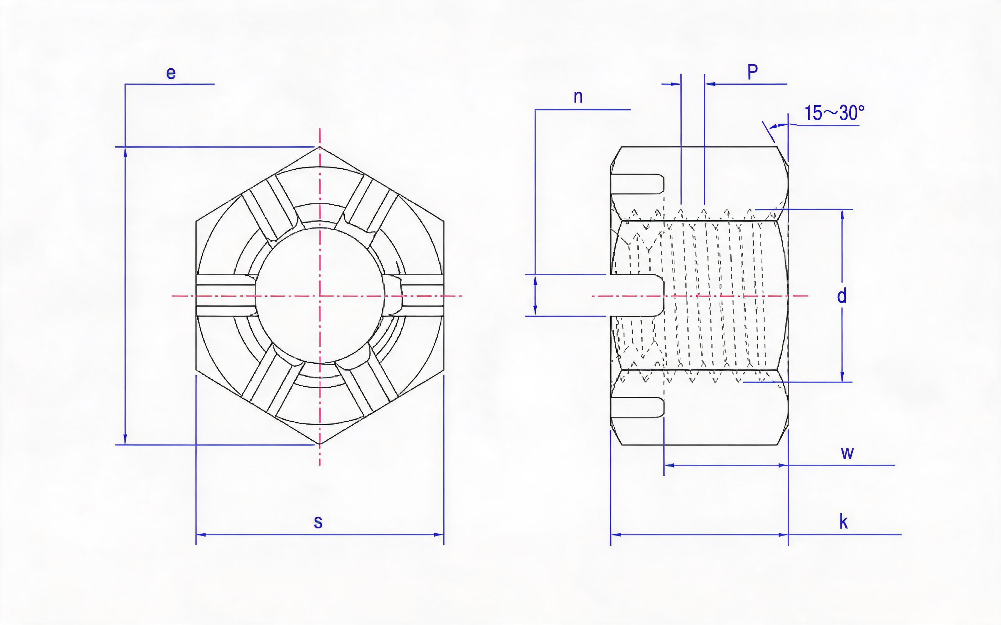 Type 1 hexagon castle nut Standard Drawing