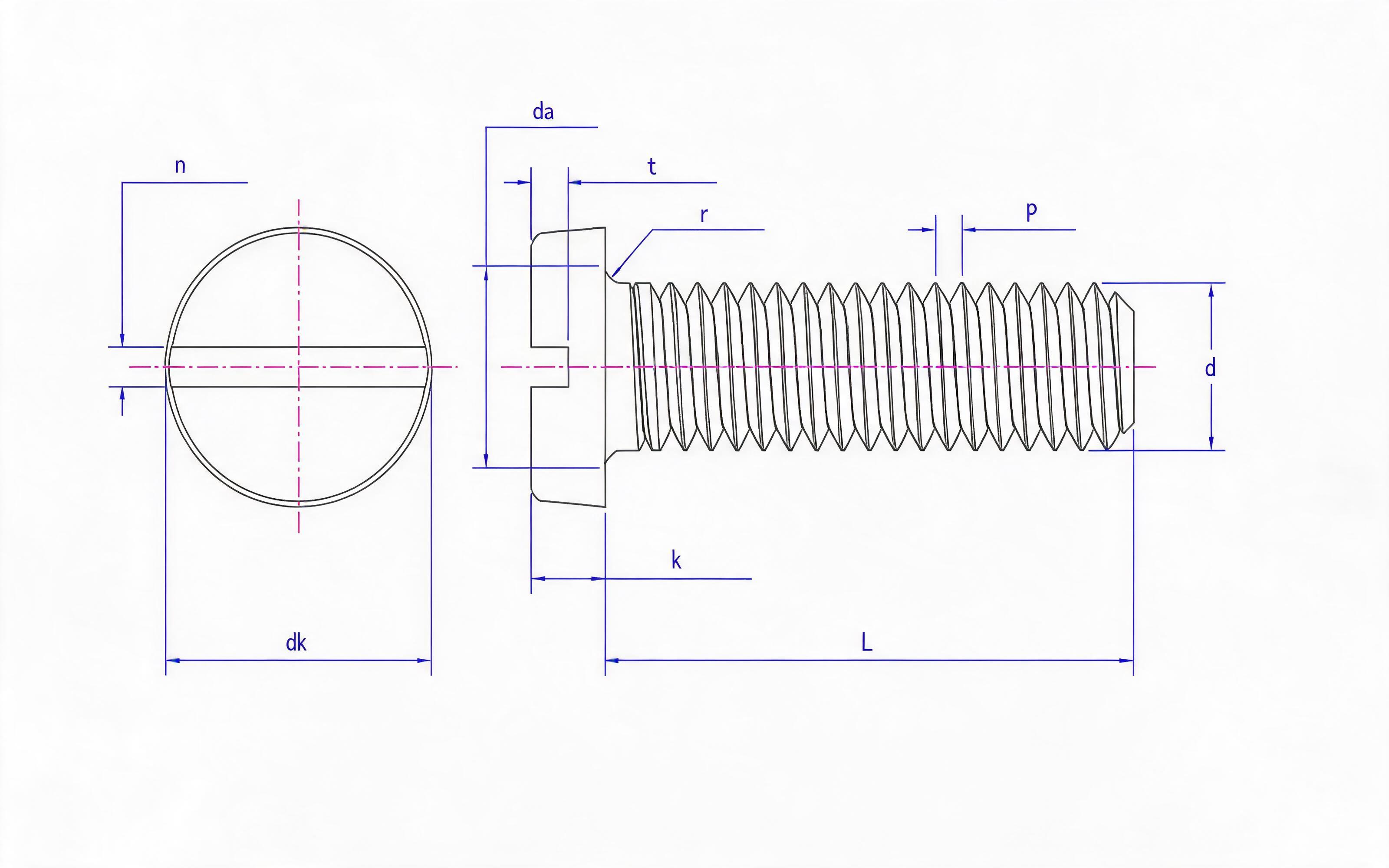 Slotted cheese head screw Standard Drawing