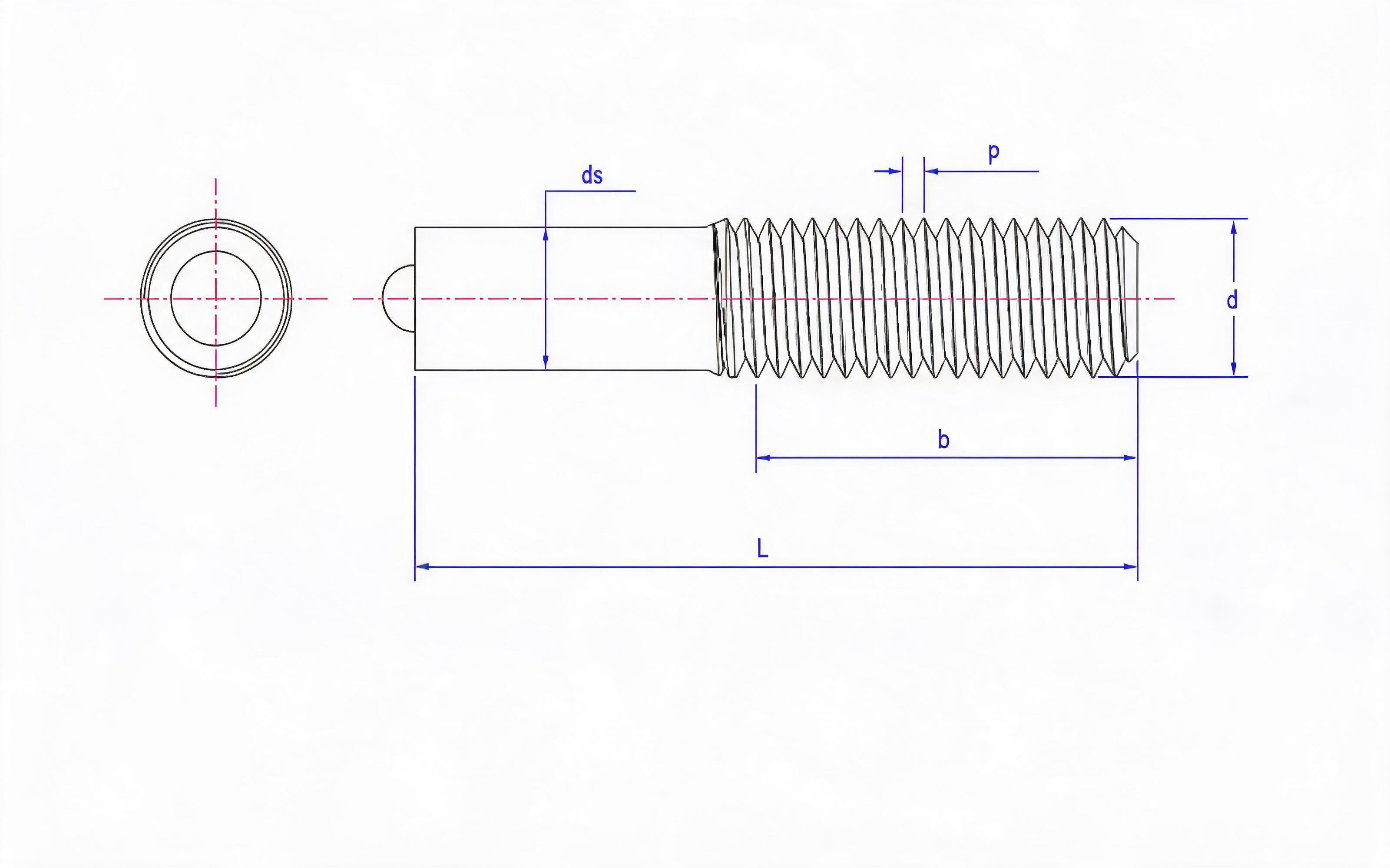 Type A welding stud for power arc welding Standard Drawing