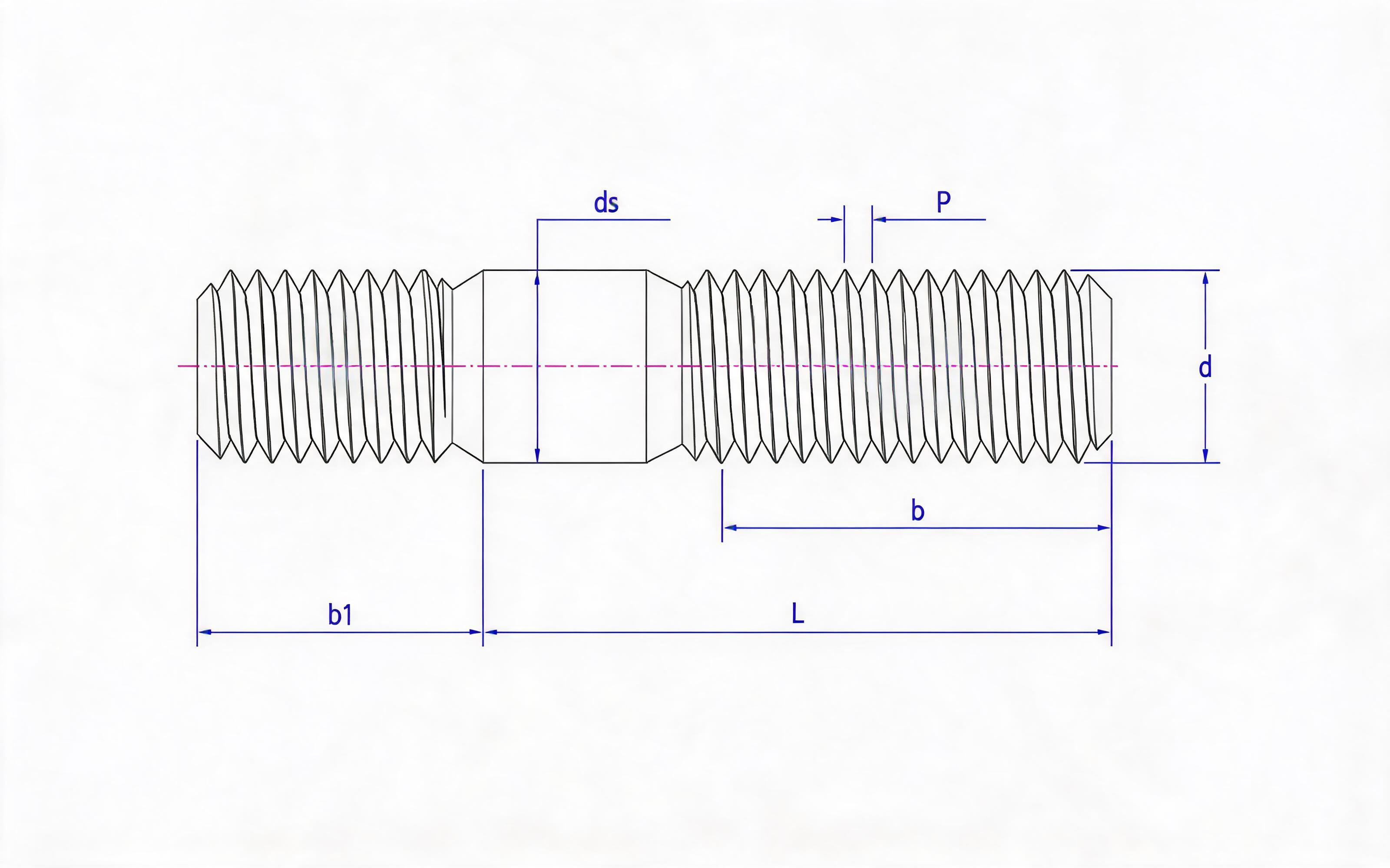 Double-head bolt of coarse rod b1=1.25d Standard Drawing