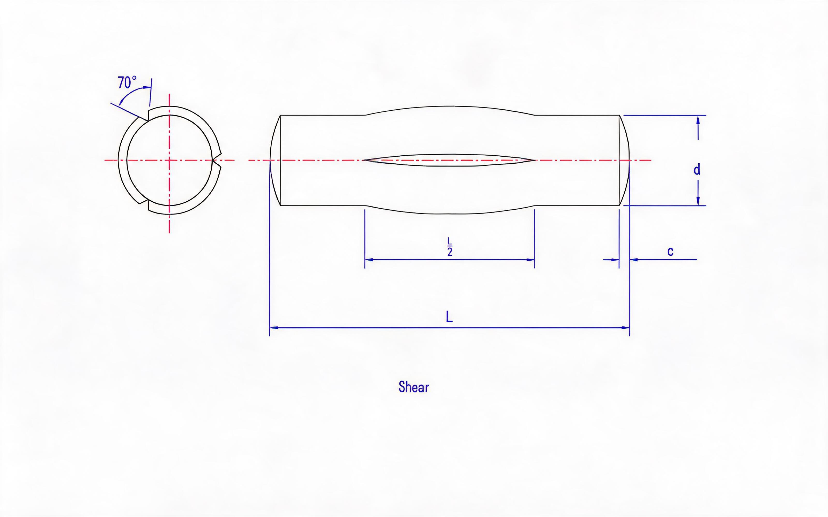 The length of the slot in the middle of the slot pin is 1_2 full length Standard Drawing