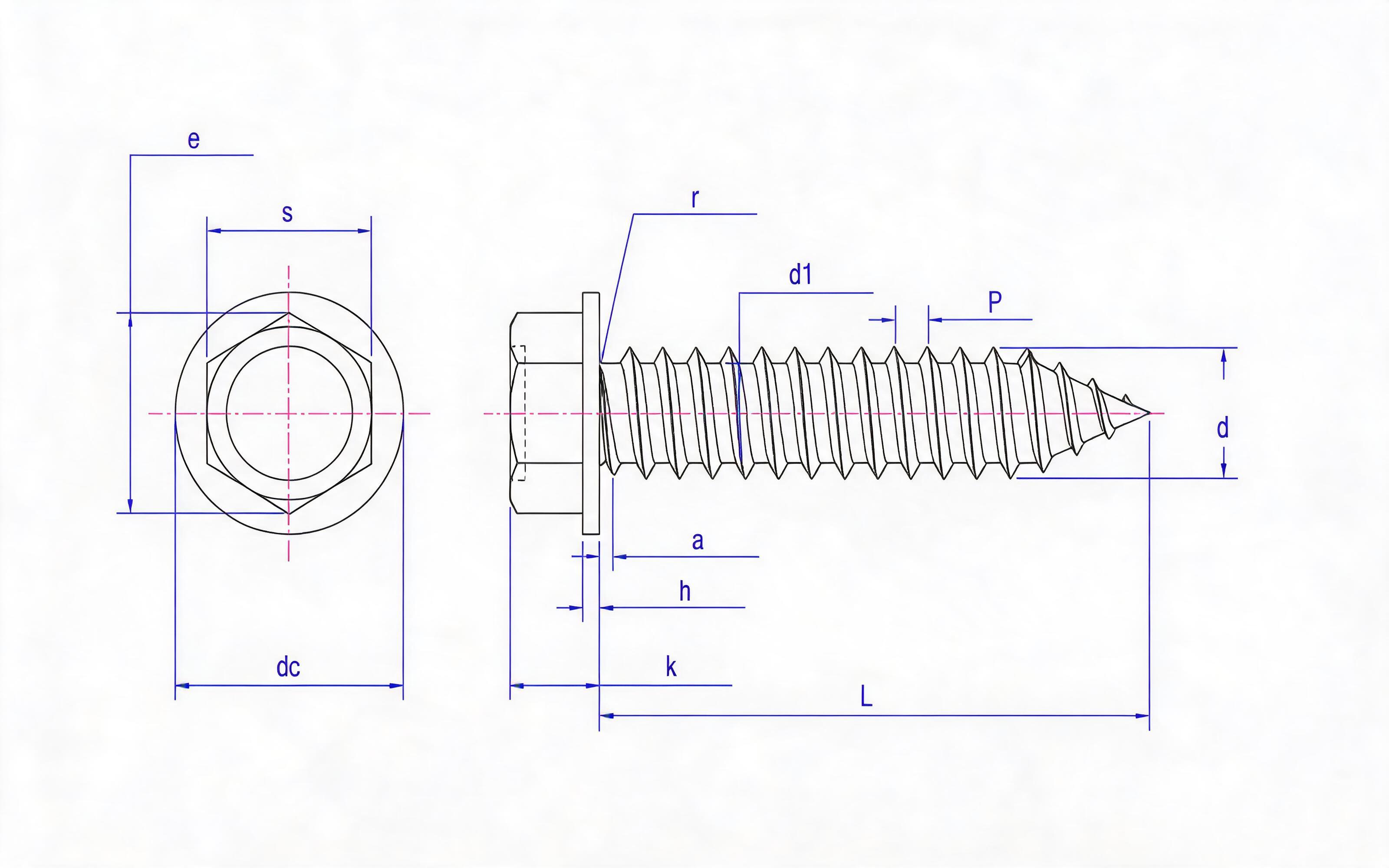 Hexagon head self-tapping screw type C Standard Drawing