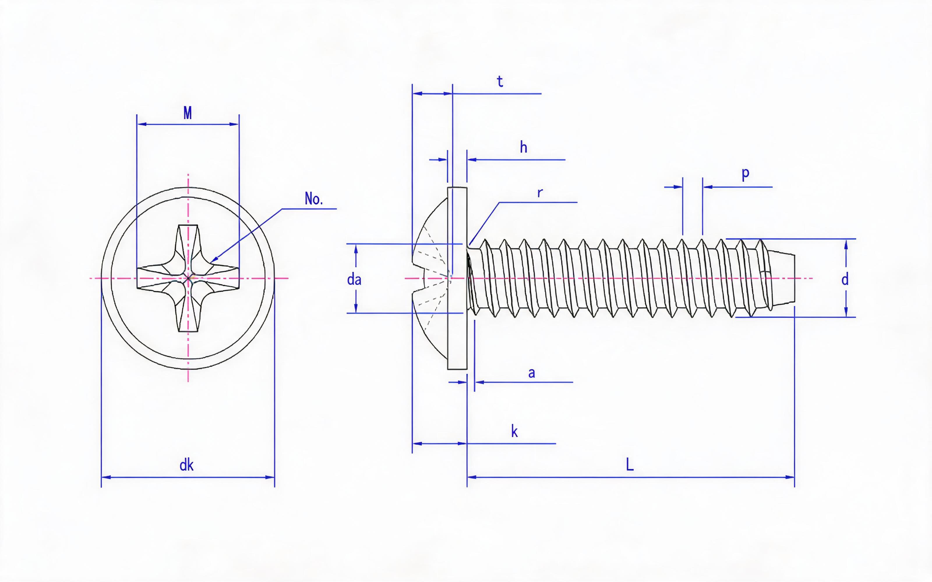 Cross recessed round head flange self-tapping screw F-type Standard Drawing