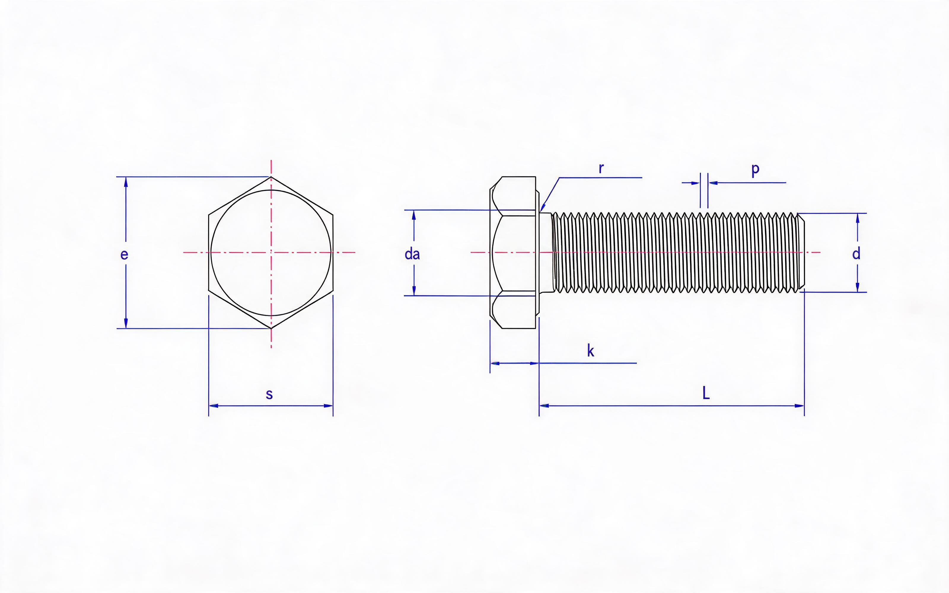 Full thread fine thread hexagon bolt Standard Drawing