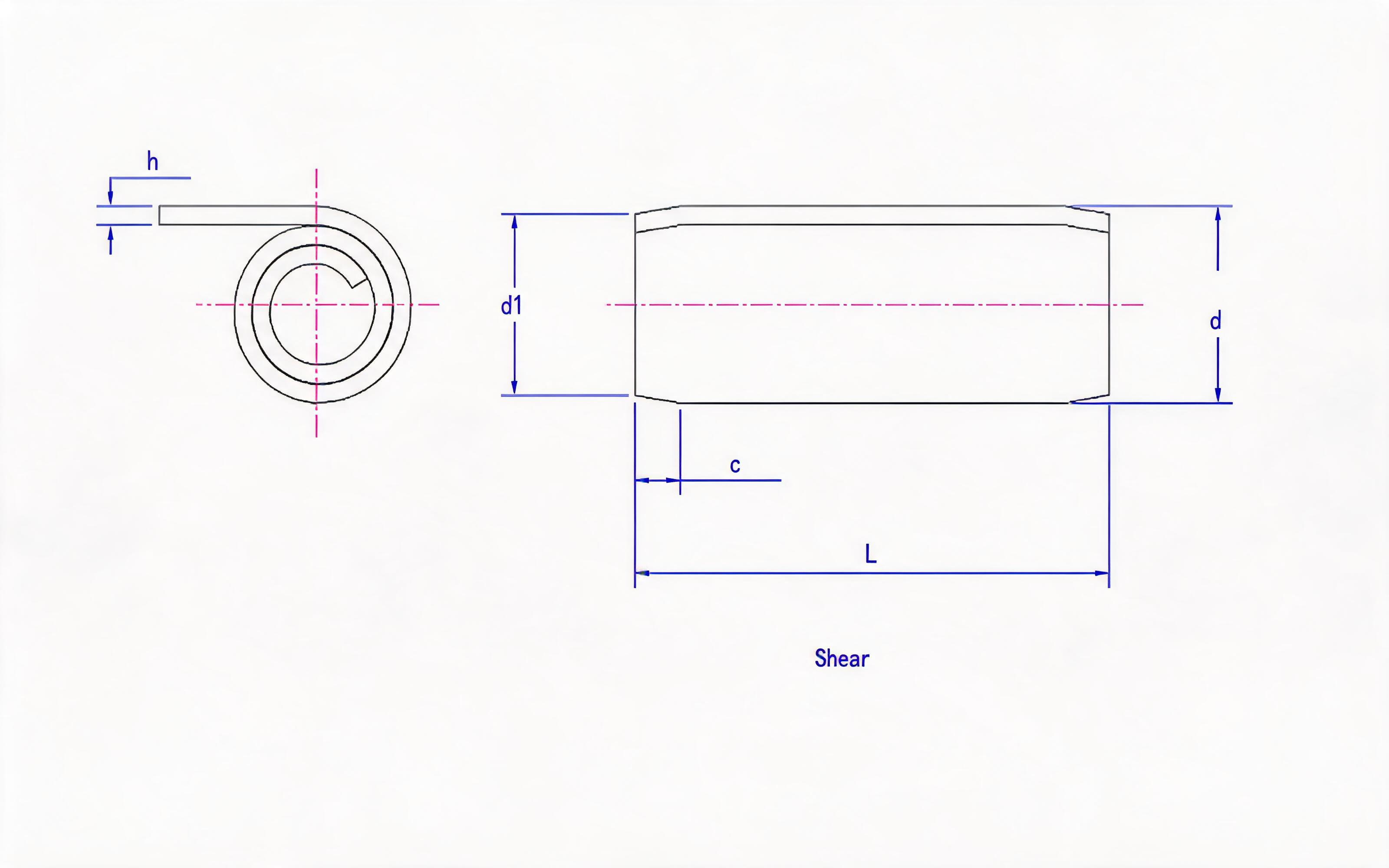Standard rolled elastic cylindrical pin (steel and martensitic stainless steel) Standard Drawing