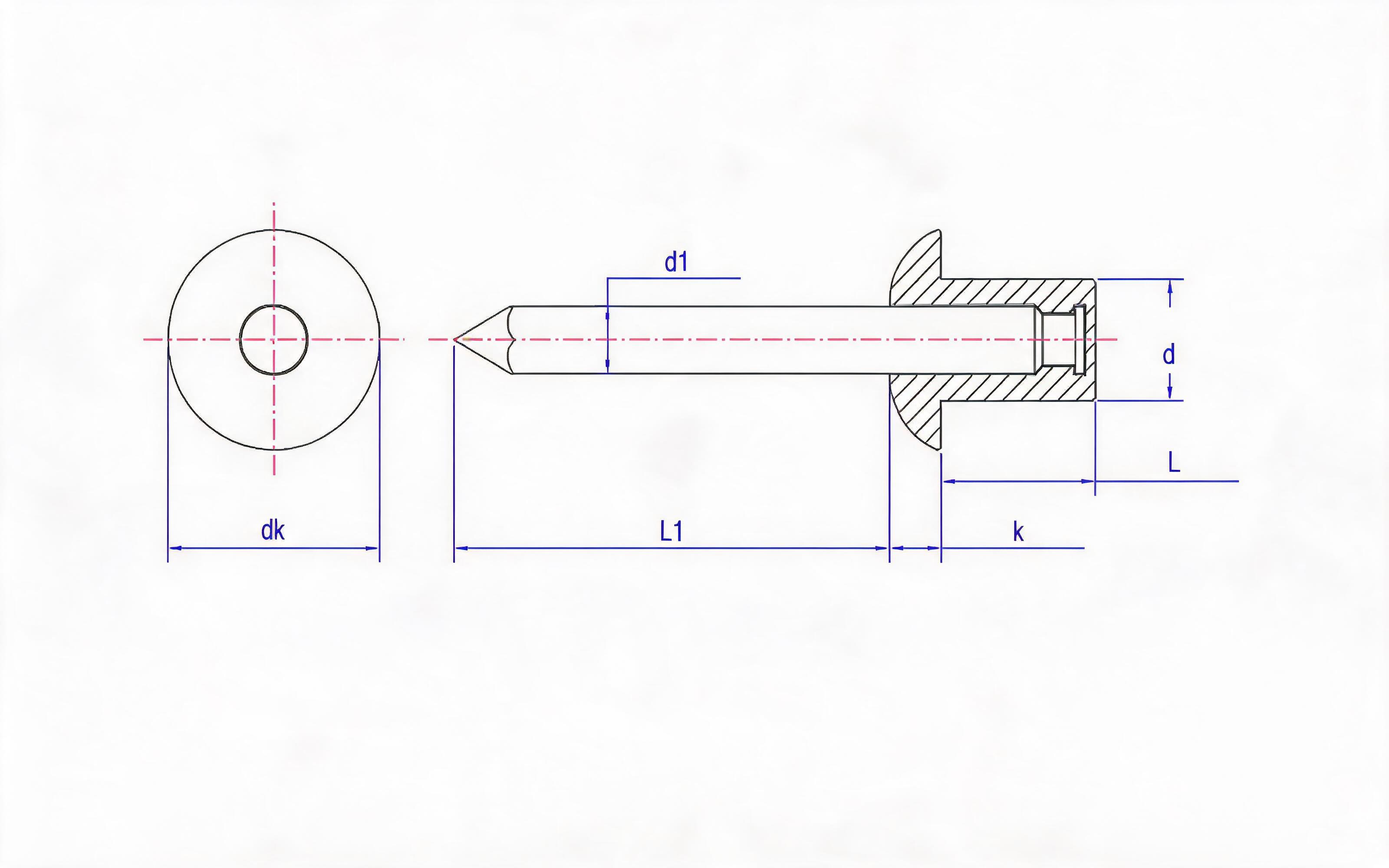 All-steel closed pan head self-plugging rivet Standard Drawing