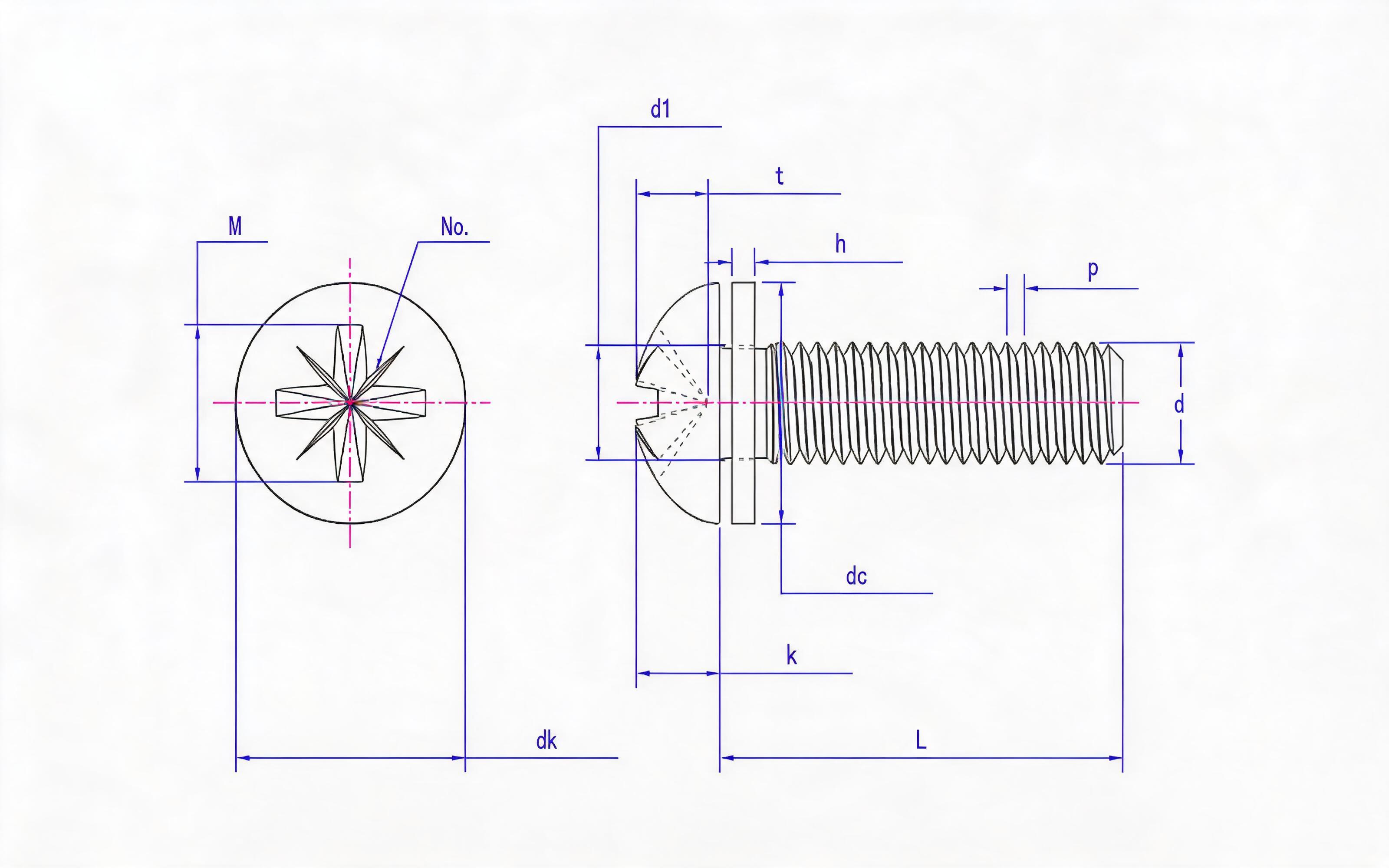 Herringbone groove panhead screw (Z-groove) and flat washer combination Standard Drawing