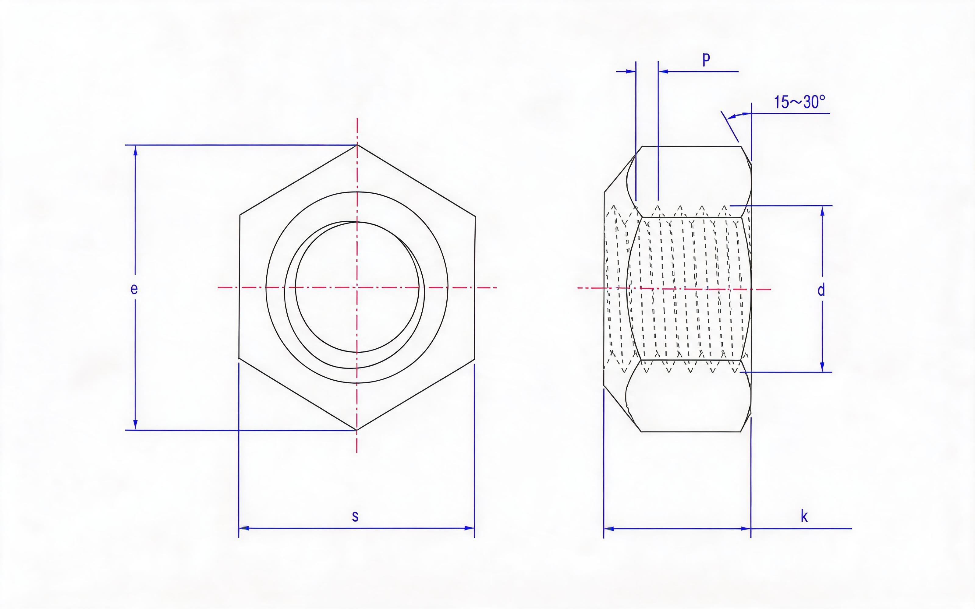 Type 2 all-metal fine thread hexagon lock nut Grade 8, 10 and 12 Standard Drawing