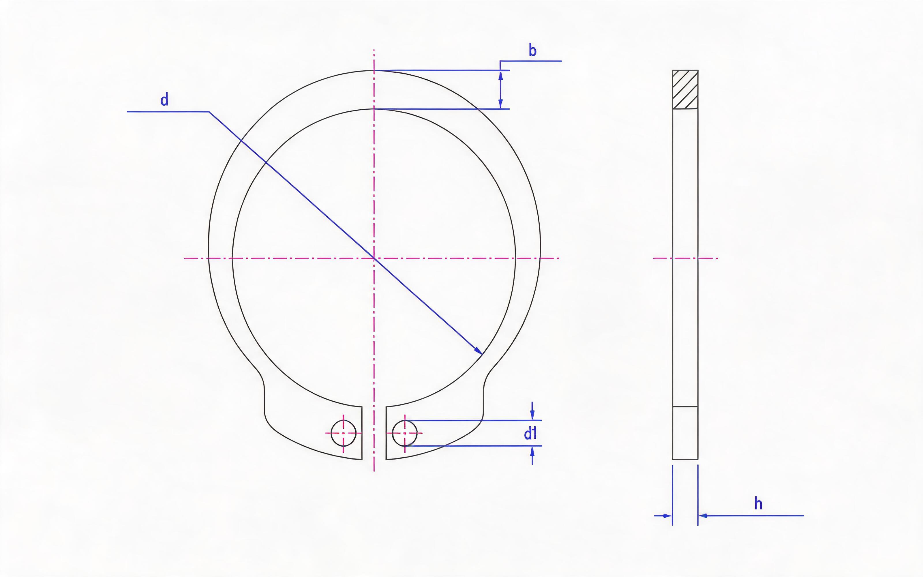 B-type circlip for shaft Standard Drawing