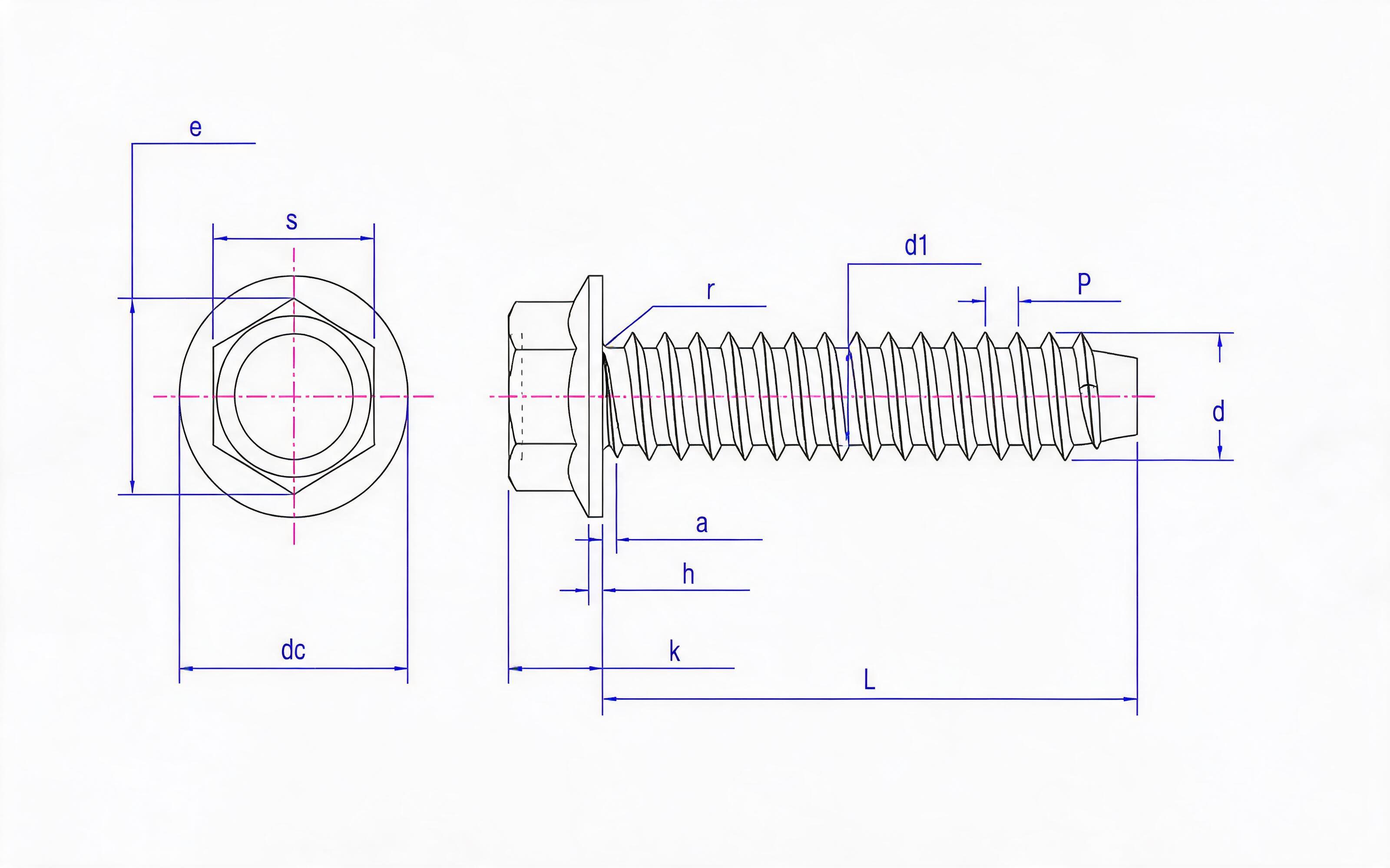 Hexagon flange self-tapping screw type F Standard Drawing