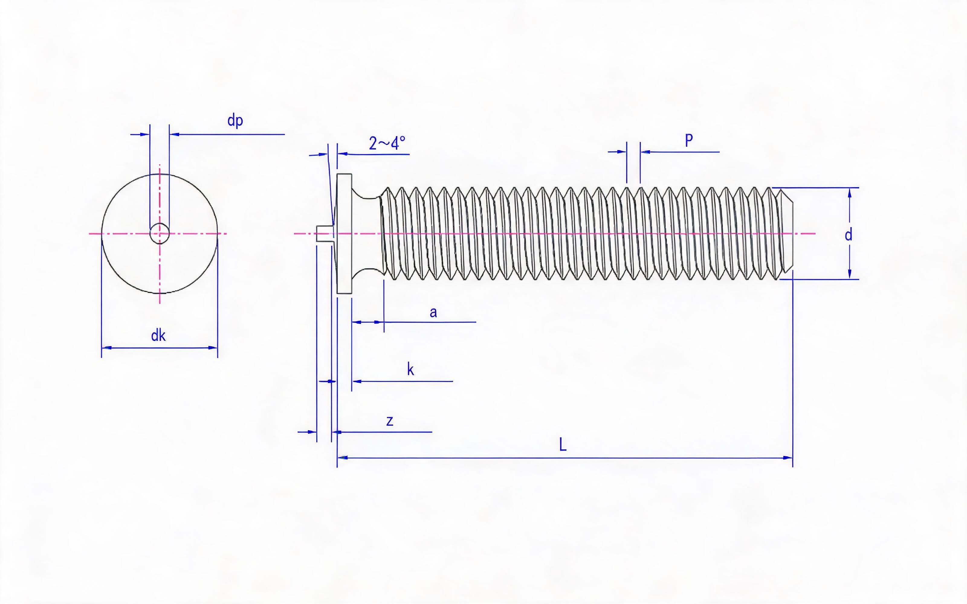 Welding stud for energy storage welding (PT type) Standard Drawing