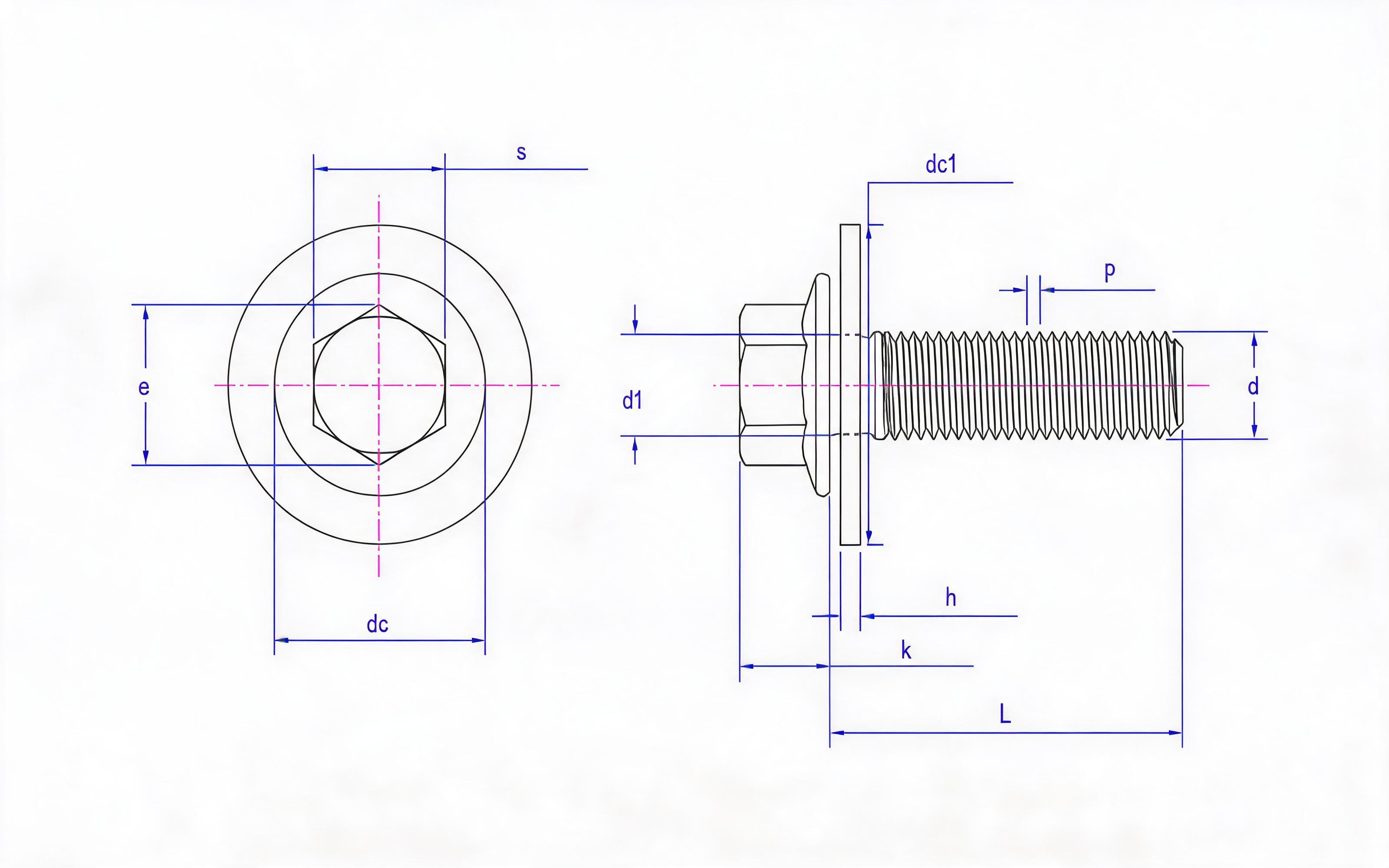 Hexagon flange bolt (U-shaped) and large flat washer combination Standard Drawing