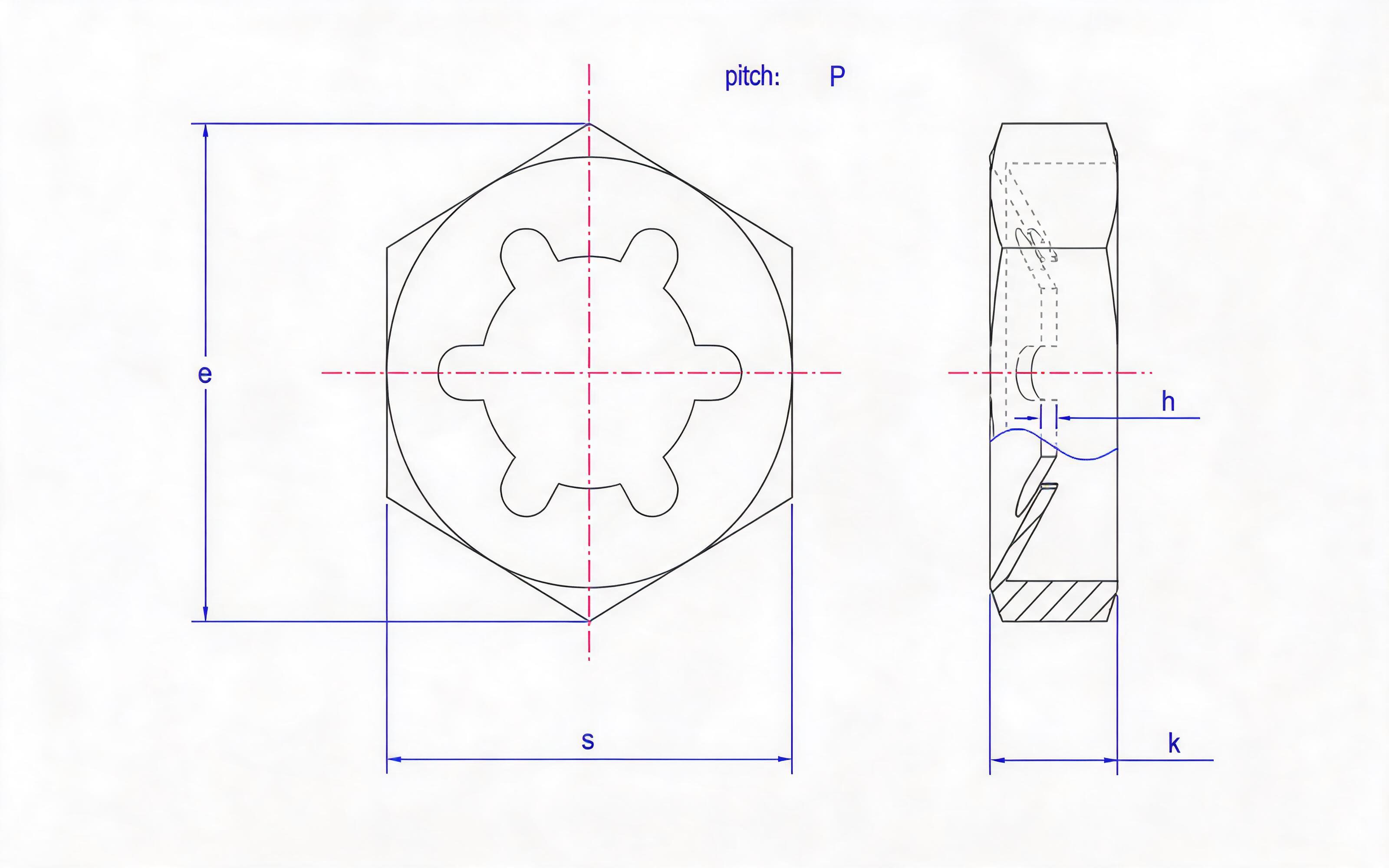 Fastener Nut (Metric Fine Thread Series 2, 9 Lock Teeth) Standard Drawing