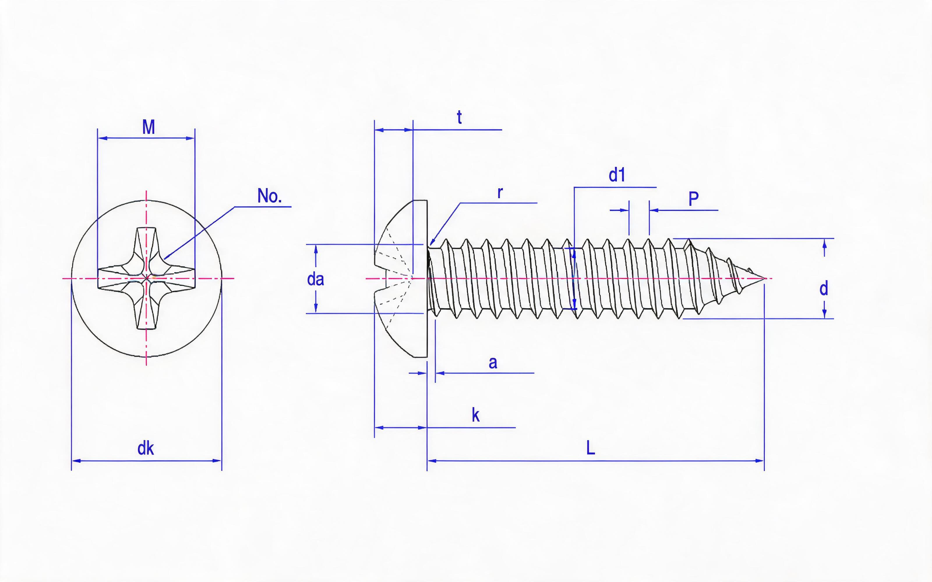 Cross recessed panhead self-tapping screw Type C Standard Drawing