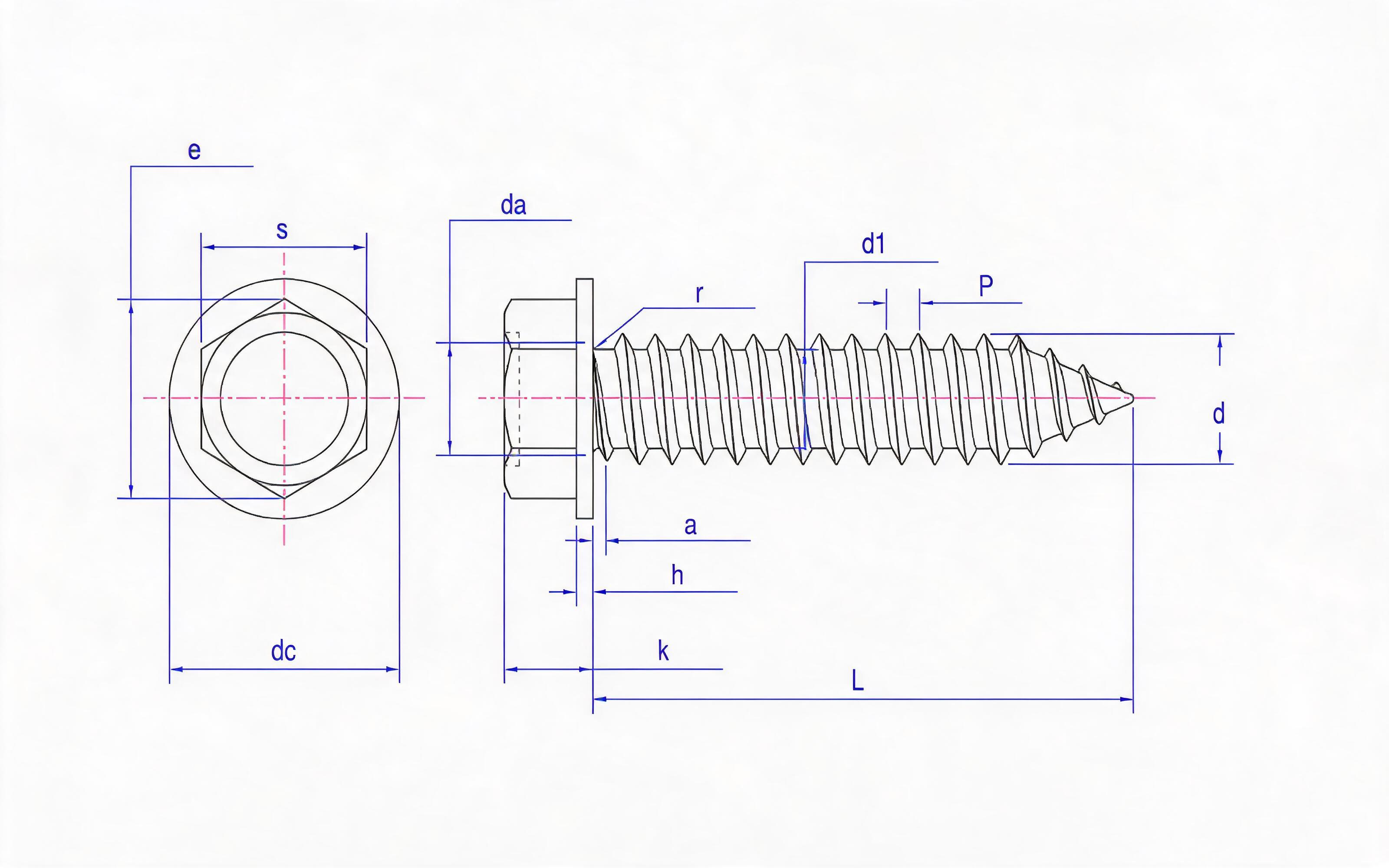 Hexagon flange self-tapping screw R type Standard Drawing