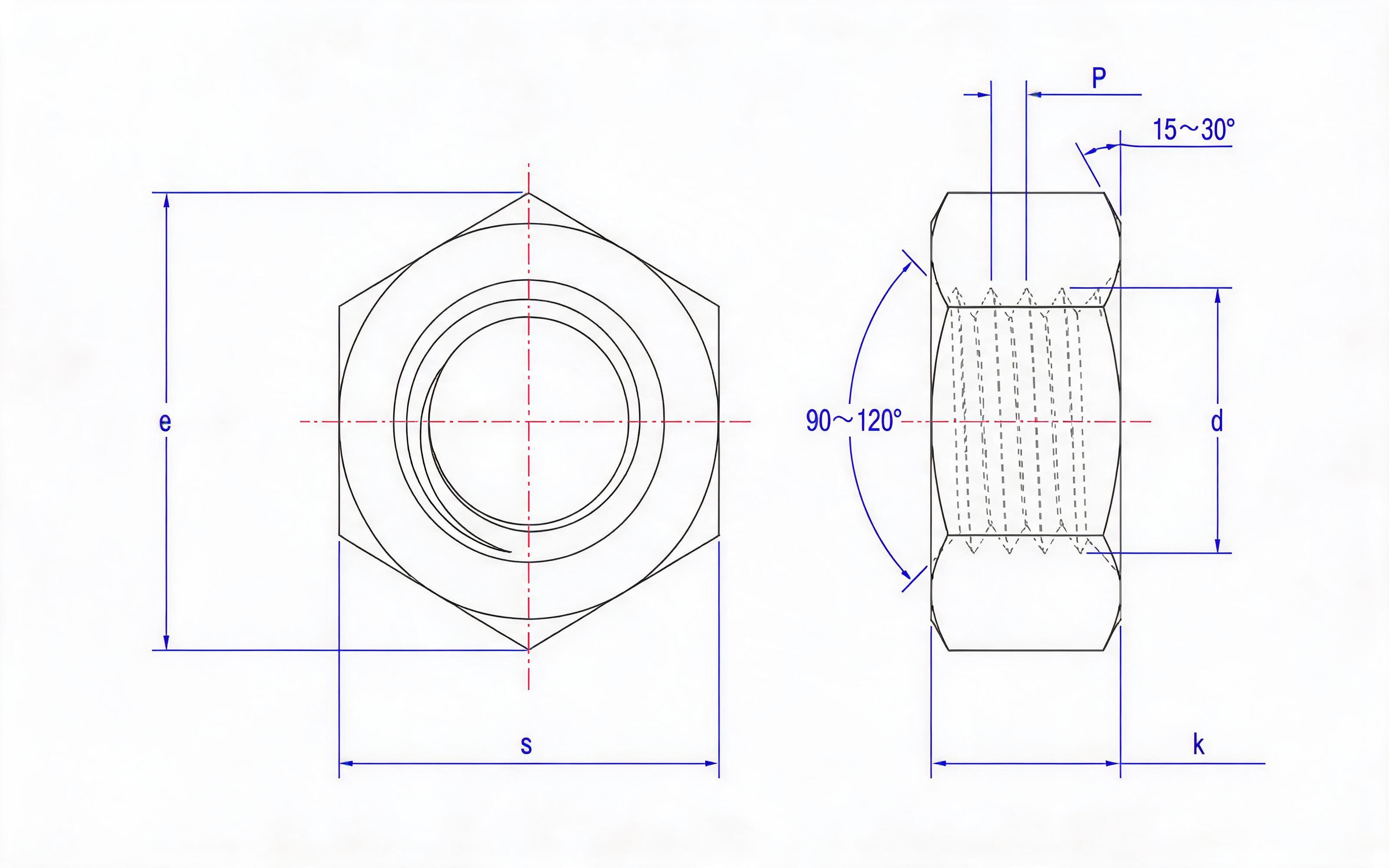 Fasteners for Steel Pipe Flanges Part 1 - Type 2 Hexagon Nuts Standard Drawing