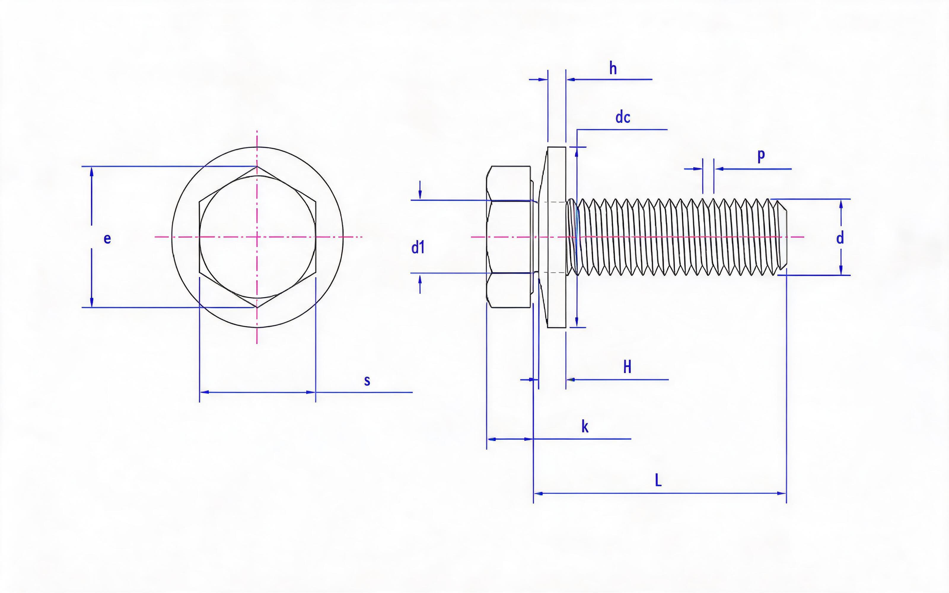 Hexagon bolt and conical elastic washer combination Standard Drawing