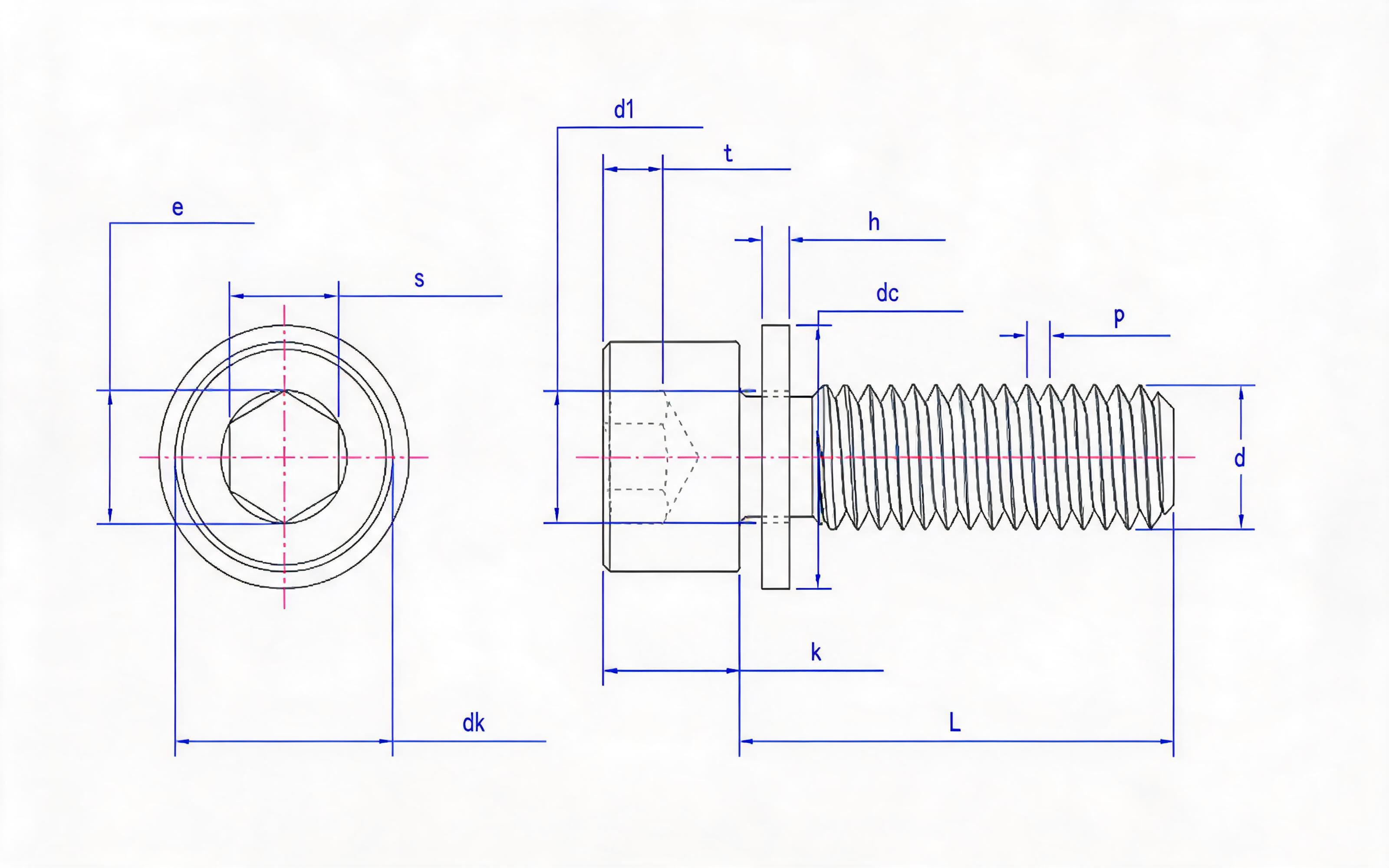 Hexagon socket head cap screw and small flat washer combination (ISO 4762) Standard Drawing