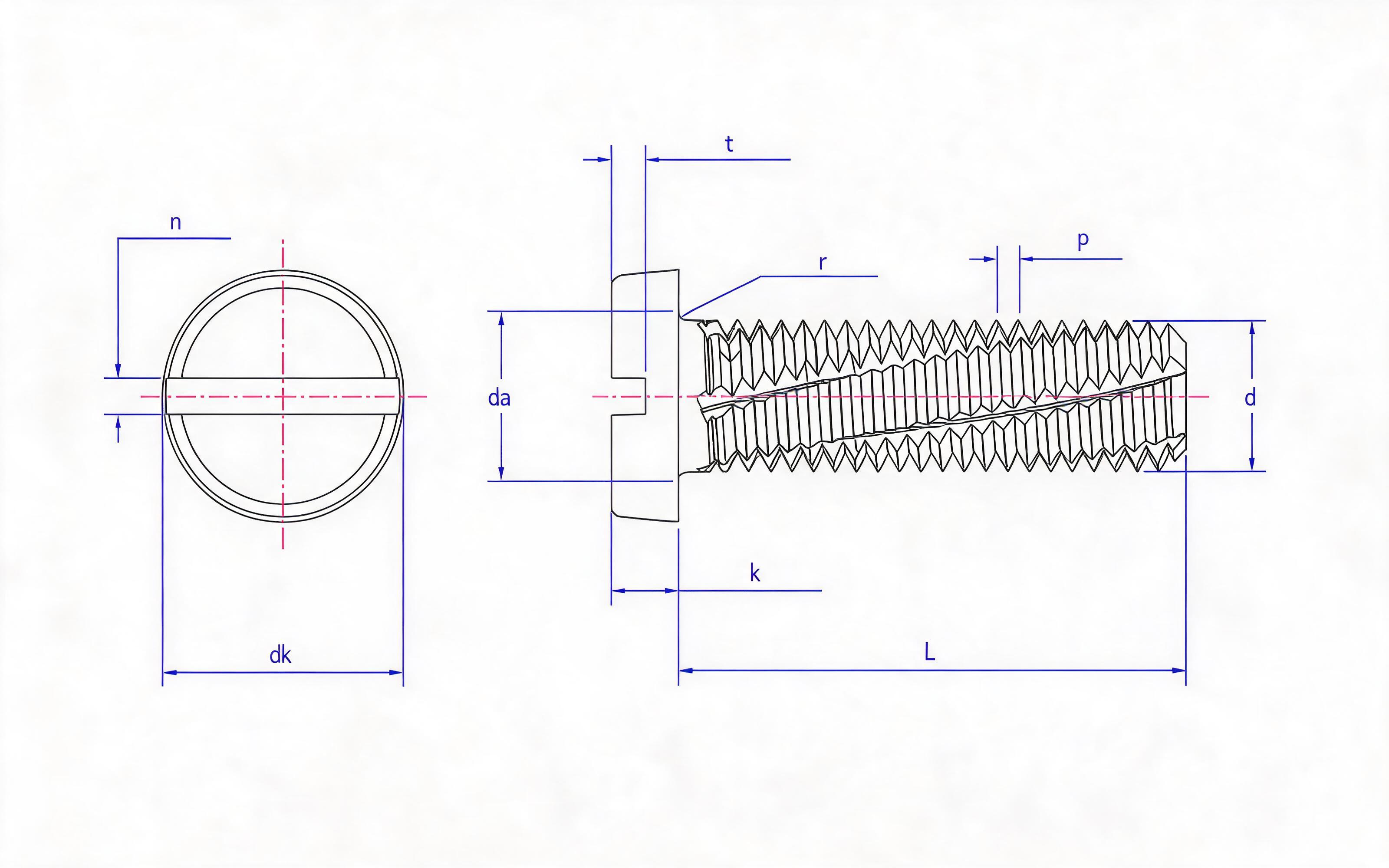 Slotted cheese head cutting screw Standard Drawing