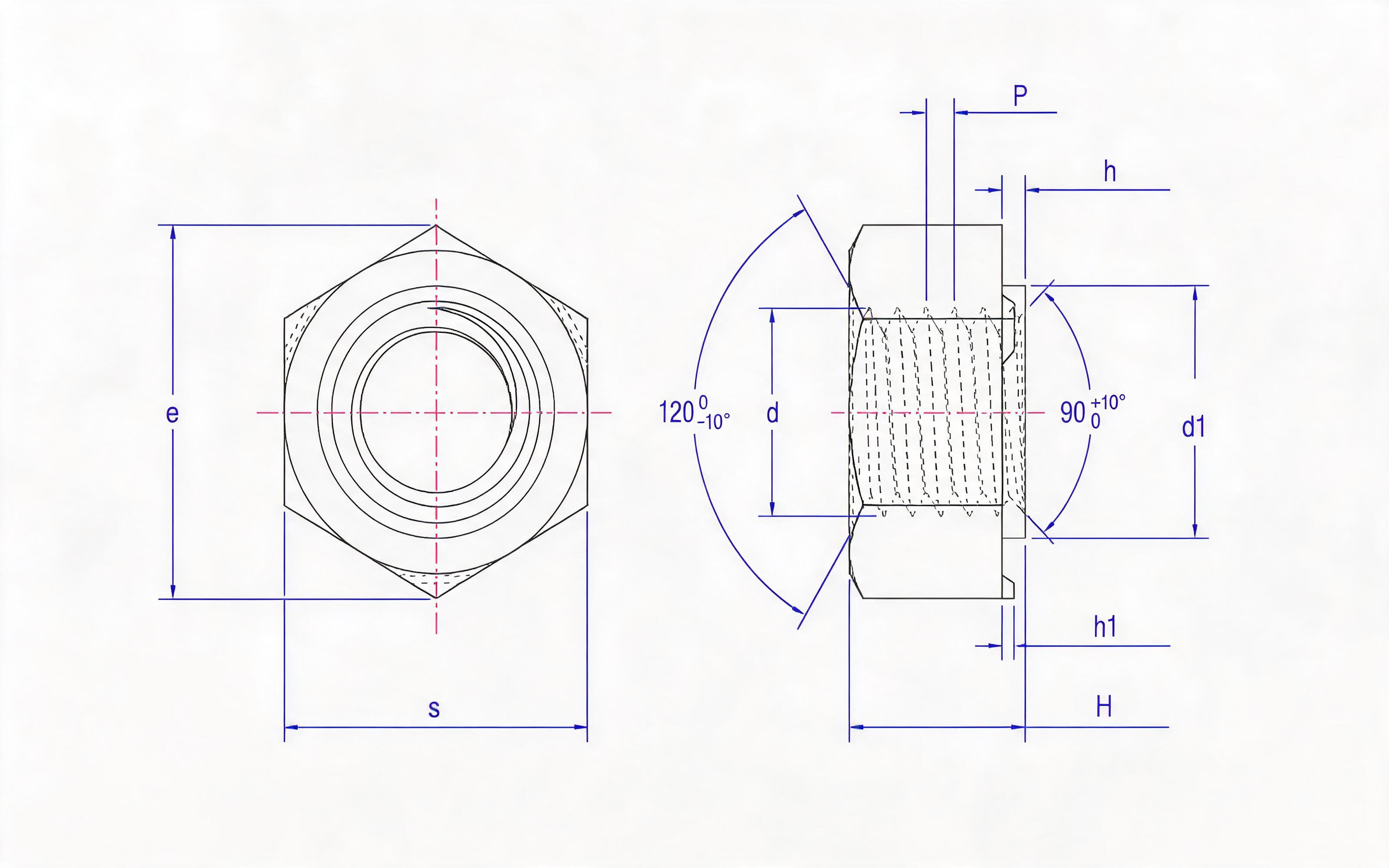 Hexagon welding nut with unified thread Standard Drawing