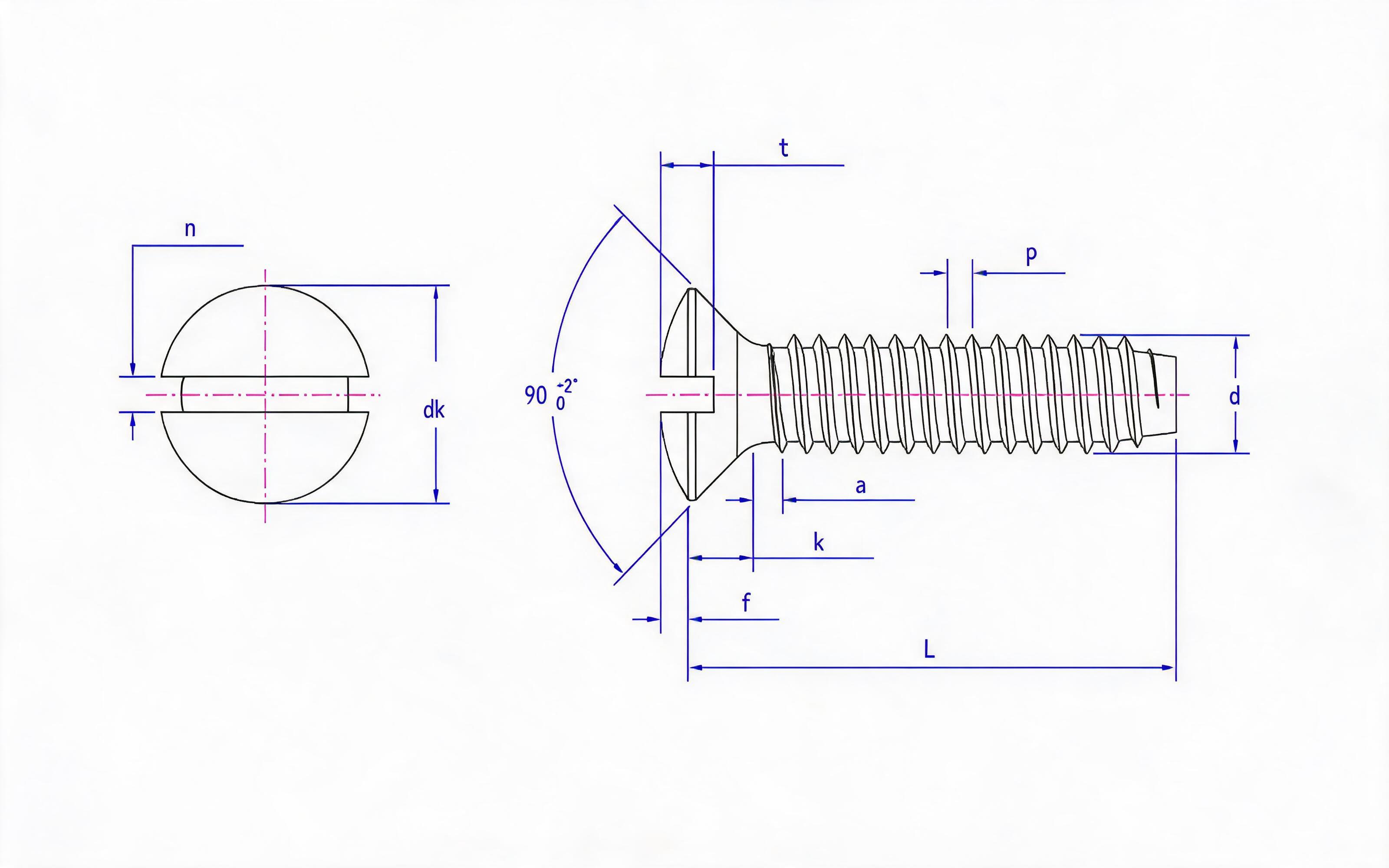 Slotted countersunk head self-tapping screw type F Standard Drawing
