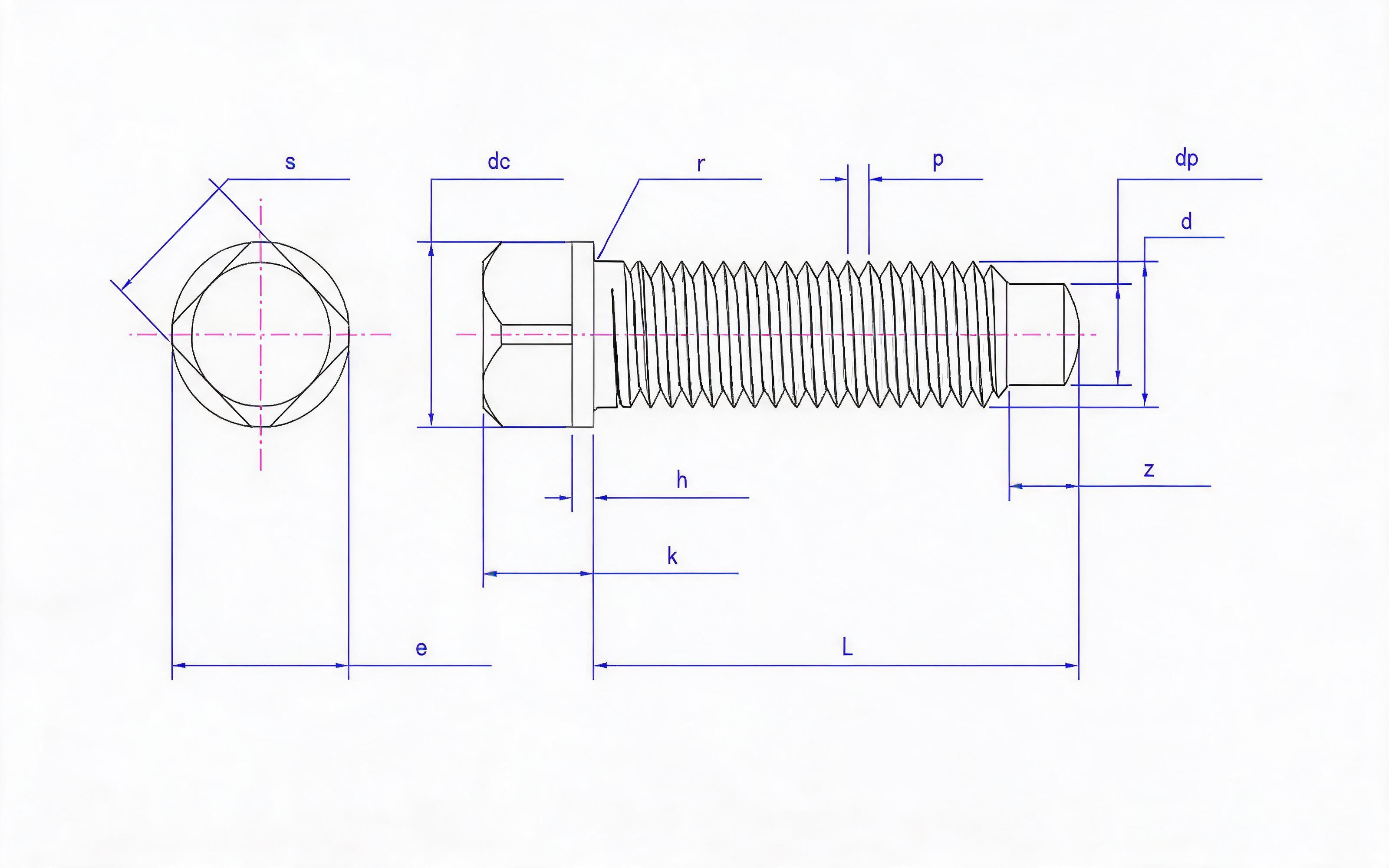 SQUARE HEAD WITH INTERMEDIATE CYLINDRICAL END SET SCREW Standard Drawing