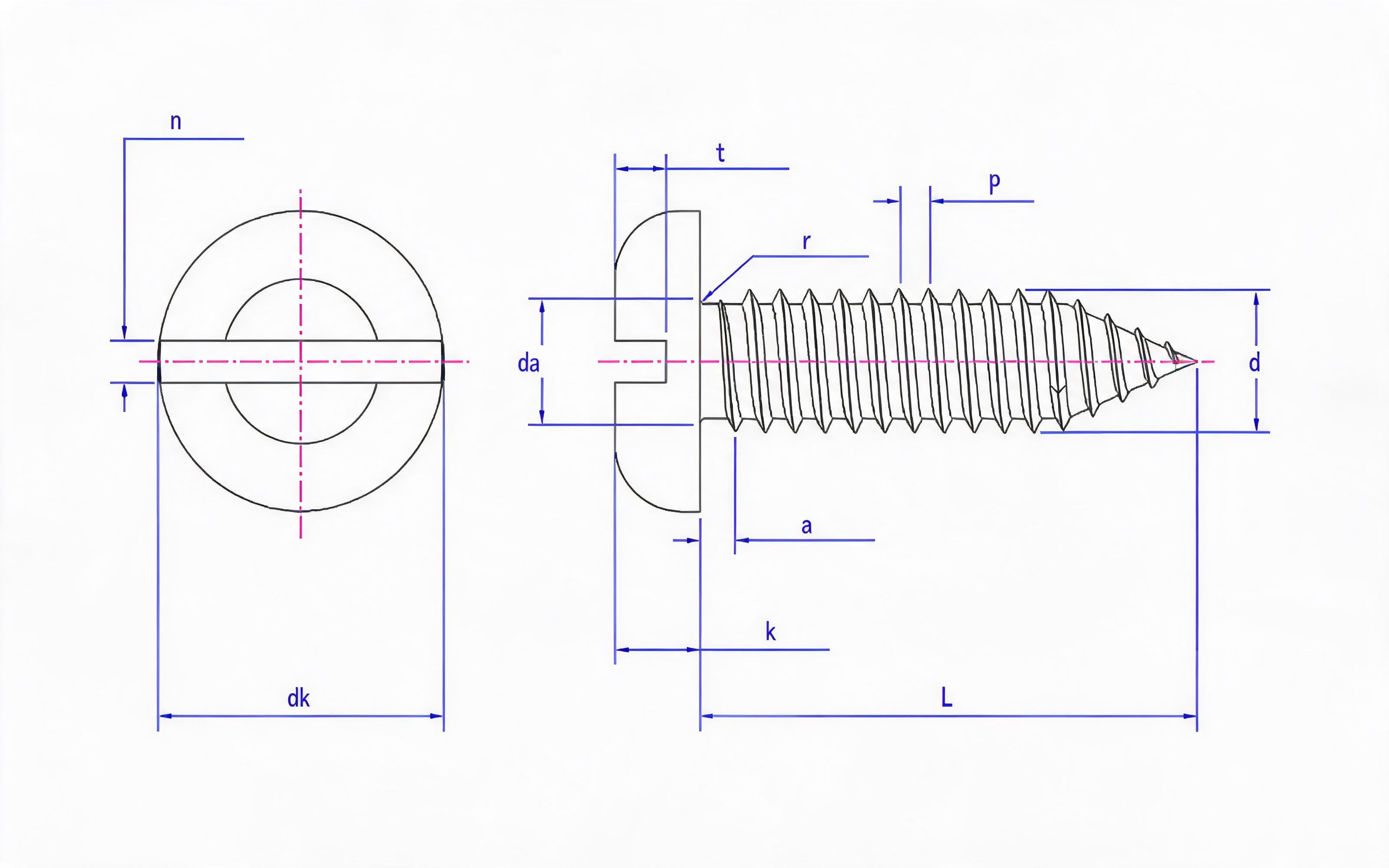 Slotted panhead self-tapping screw Type C Standard Drawing