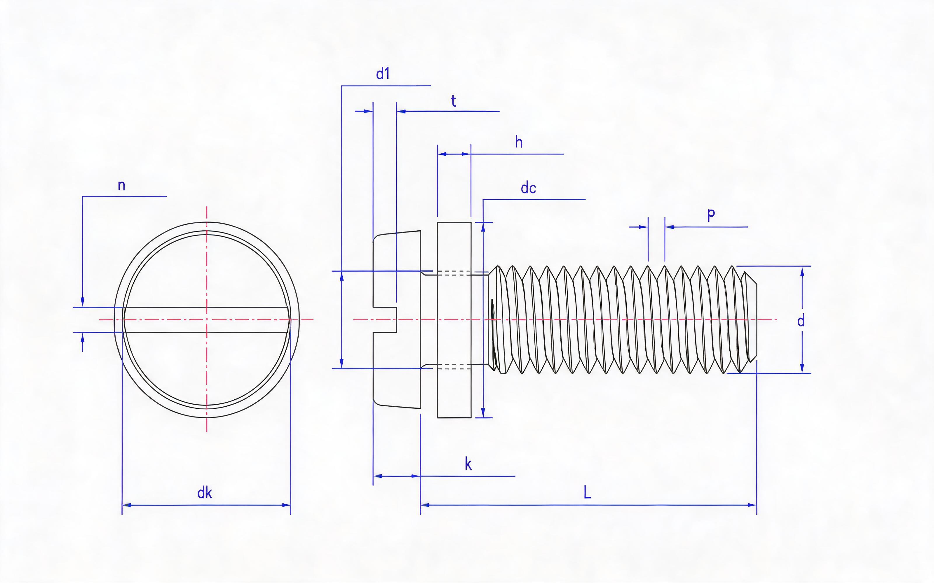 Combination of slotted cheese head screws and small flat washers (ISO 1207) Standard Drawing