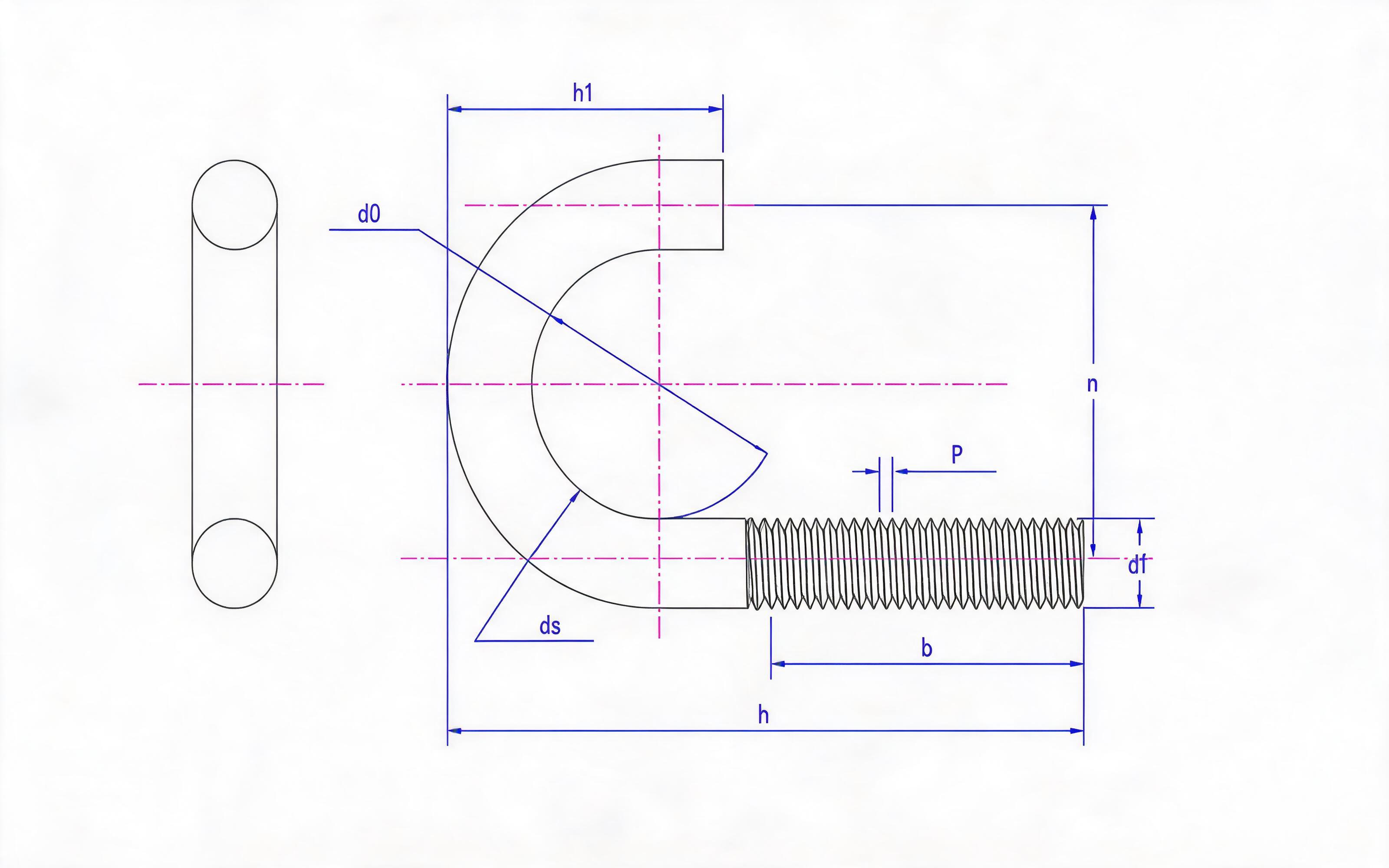 U-Bolt - Round Steel Bow Clamp for 20-500NW Pipe (Type B) Standard Drawing