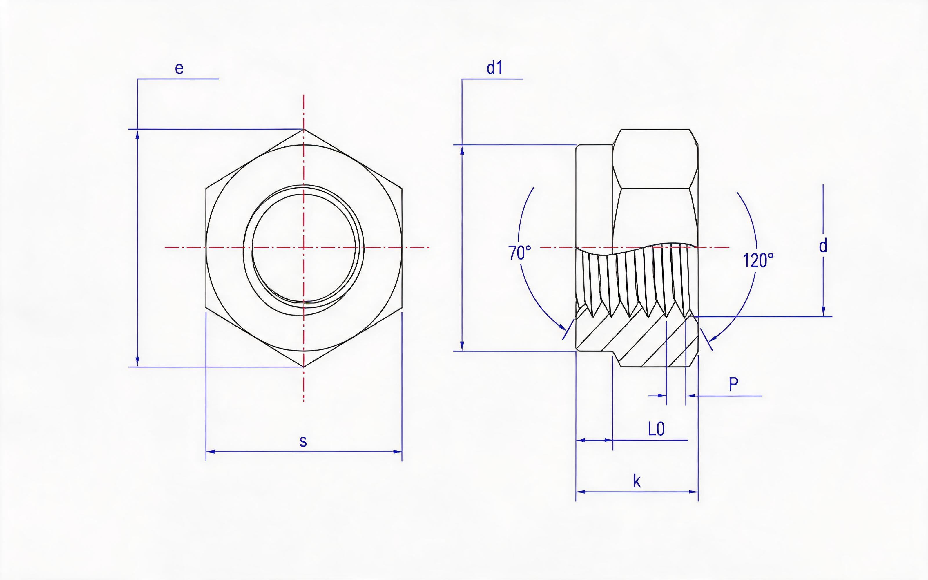 Hexagon with washer nut (NF type) Standard Drawing