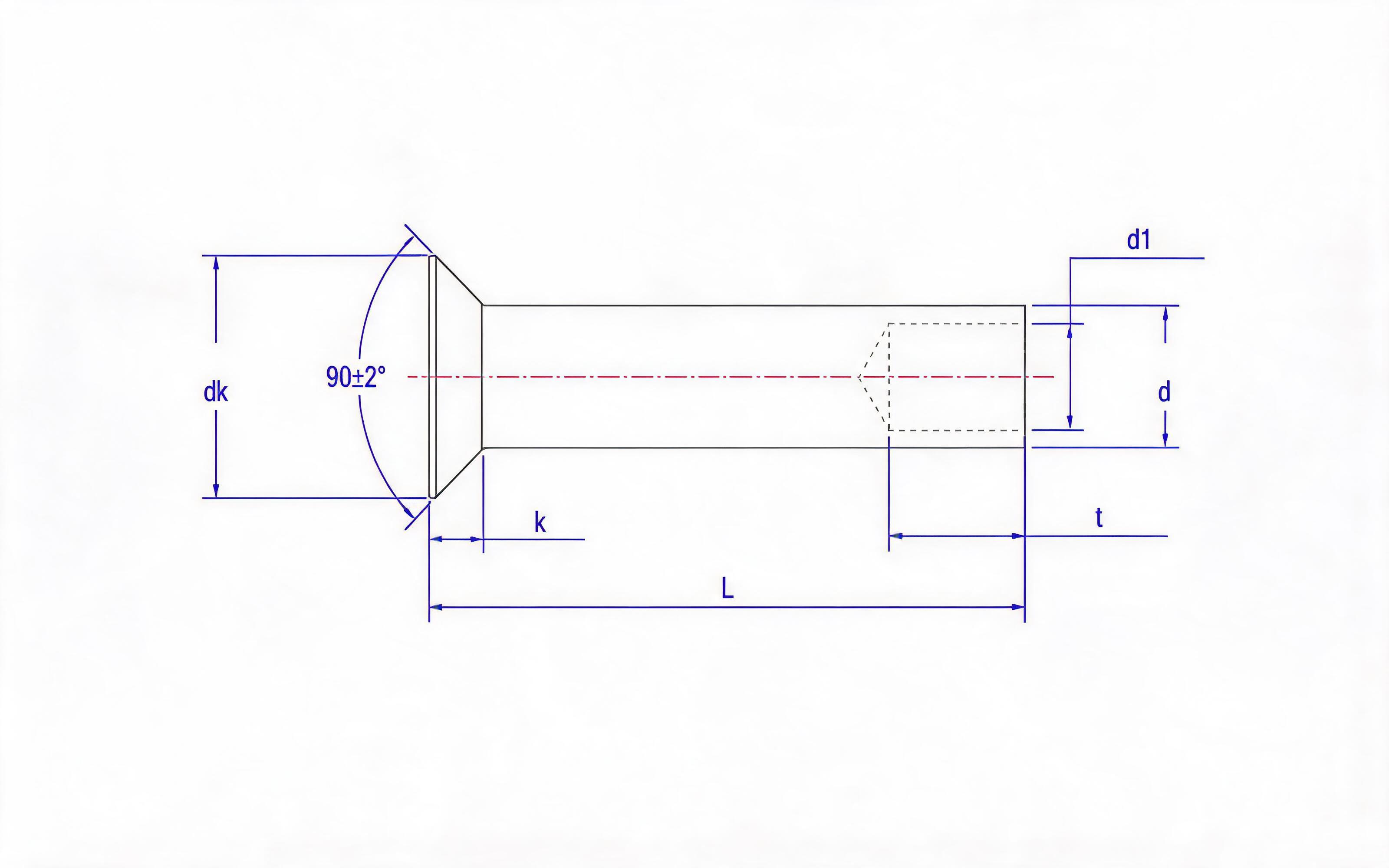 Countersunk semi-hollow rivet (non-ferrous metal) Standard Drawing