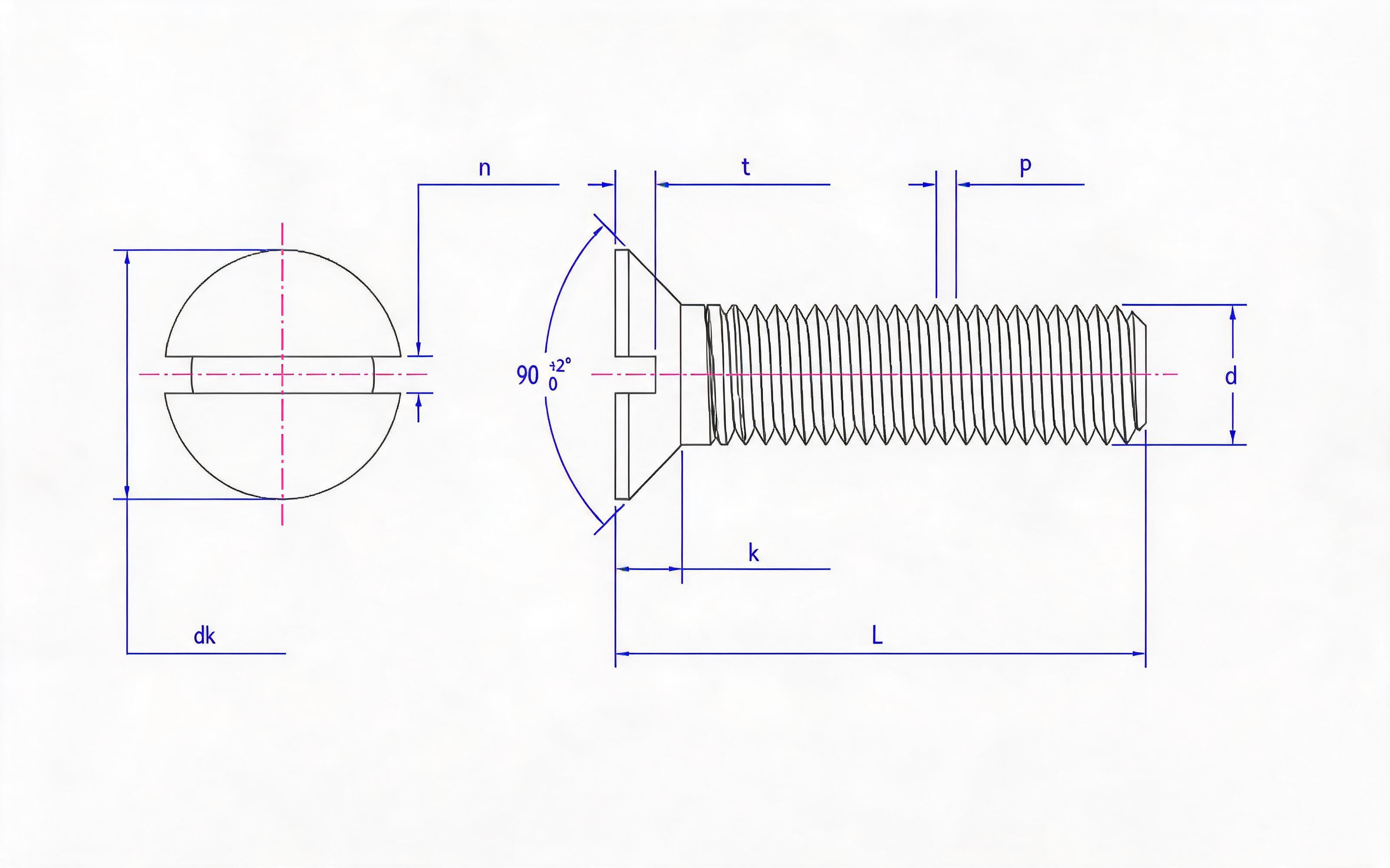 SLOTTED 90 ° COUNTERSUNK HEAD SCREW Standard Drawing