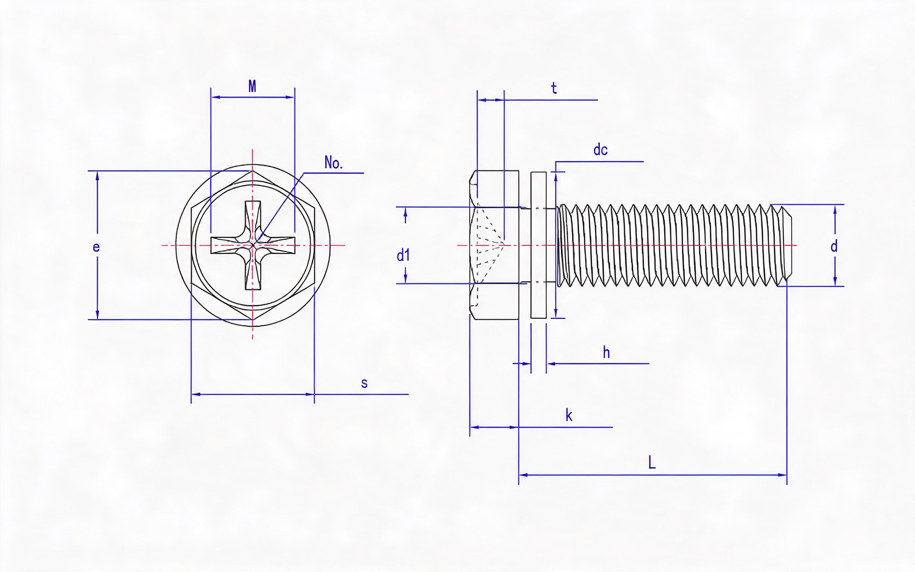 Cross recessed hexagon bolt and flat washer combination Standard Drawing