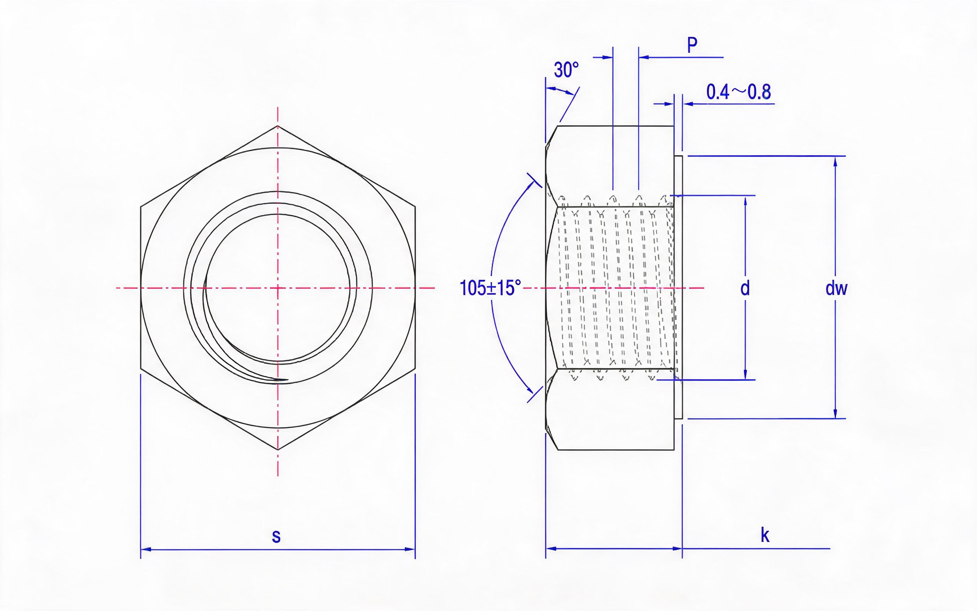 High-strength single-chamfer hexagon nut for steel structure Standard Drawing