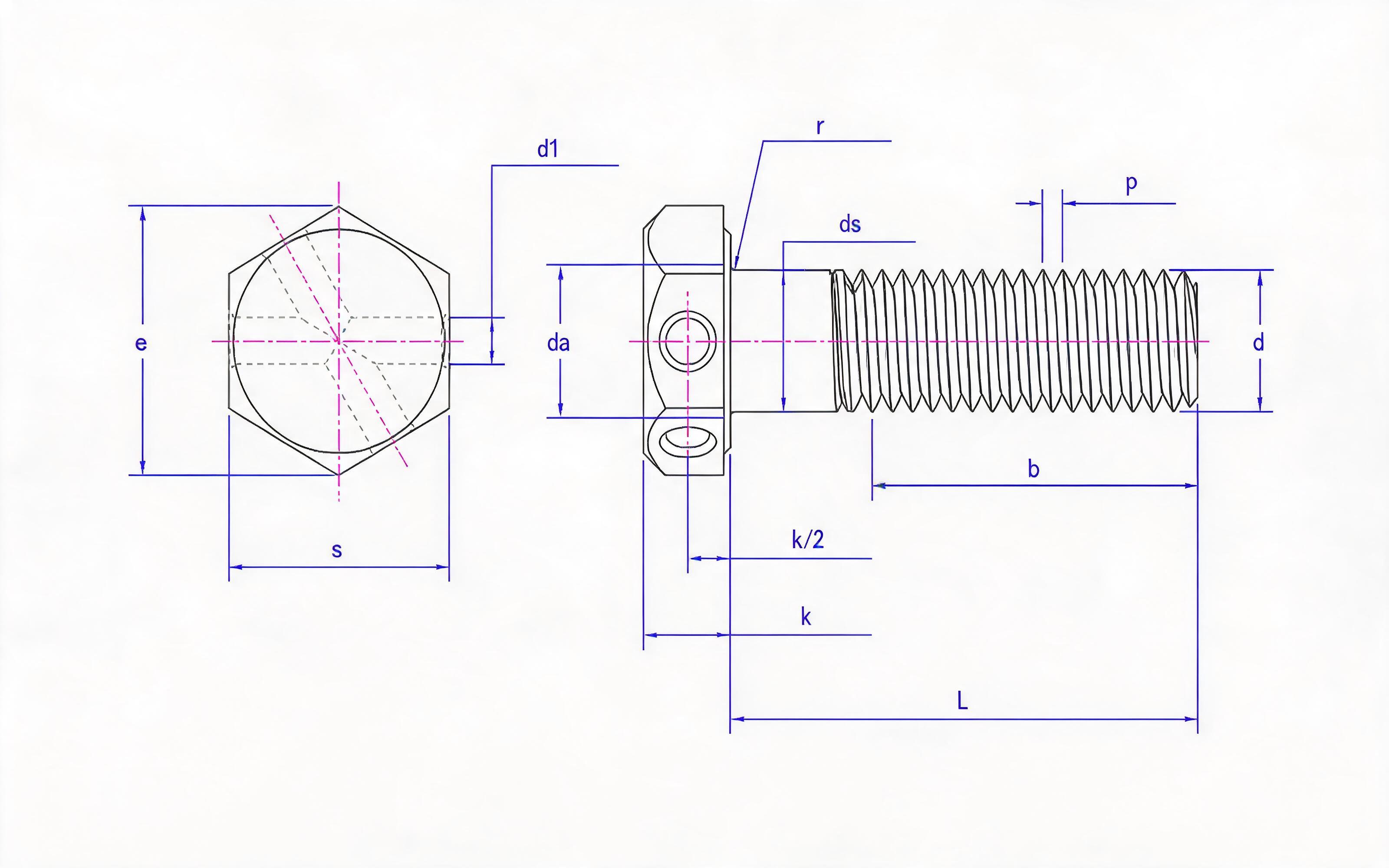 Hexagon head bolt with hole Standard Drawing