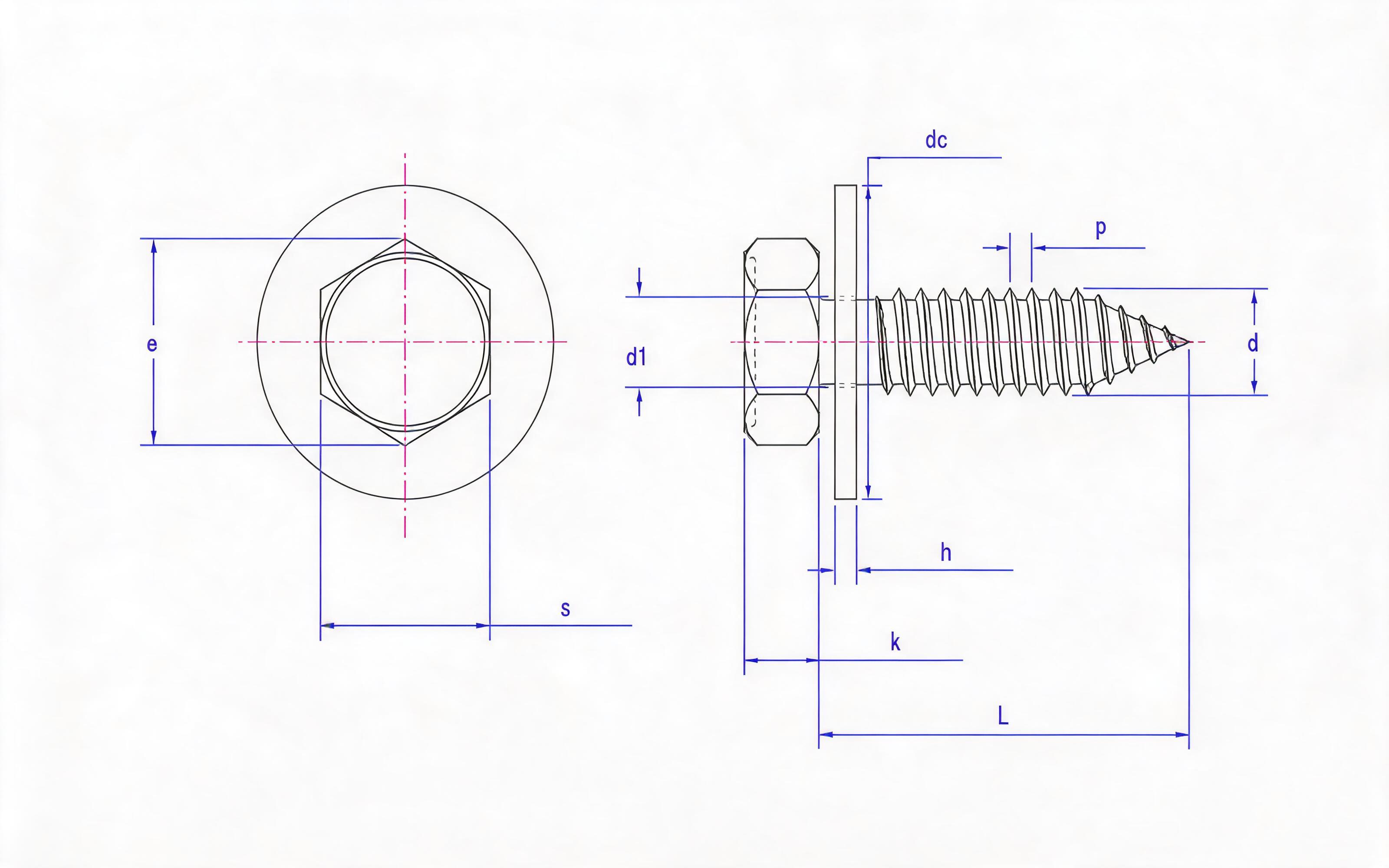 Hexagon self-tapping screw and large flat washer combination Type C Standard Drawing