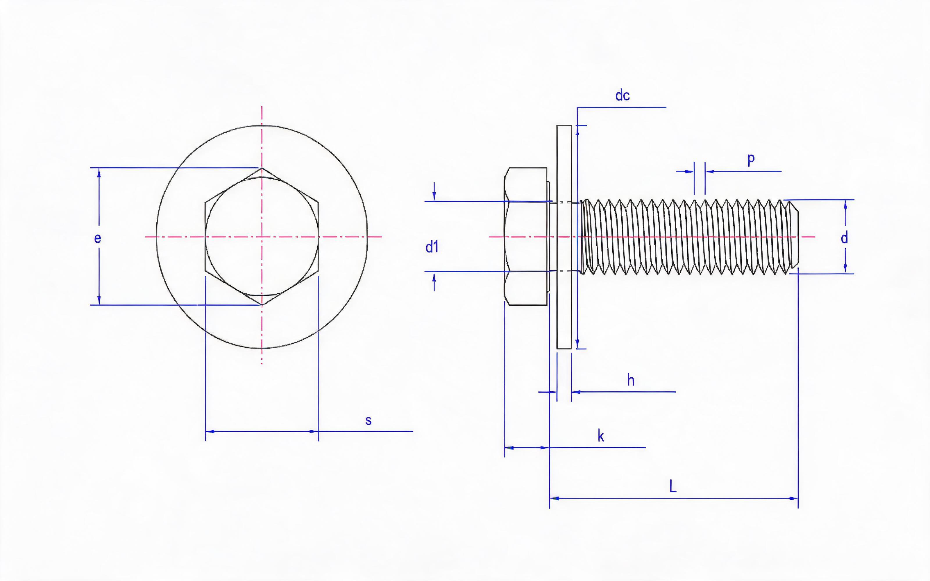 Combination of hexagon bolt and large flat washer Standard Drawing