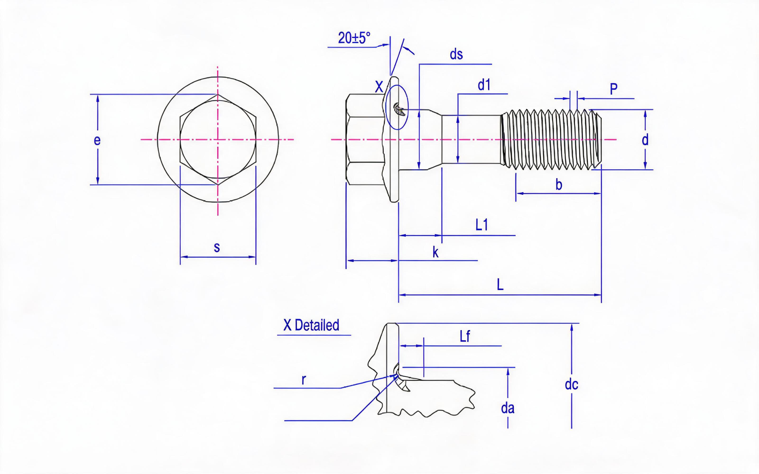 Hexagon flange thin rod bolt (U-shaped) Standard Drawing