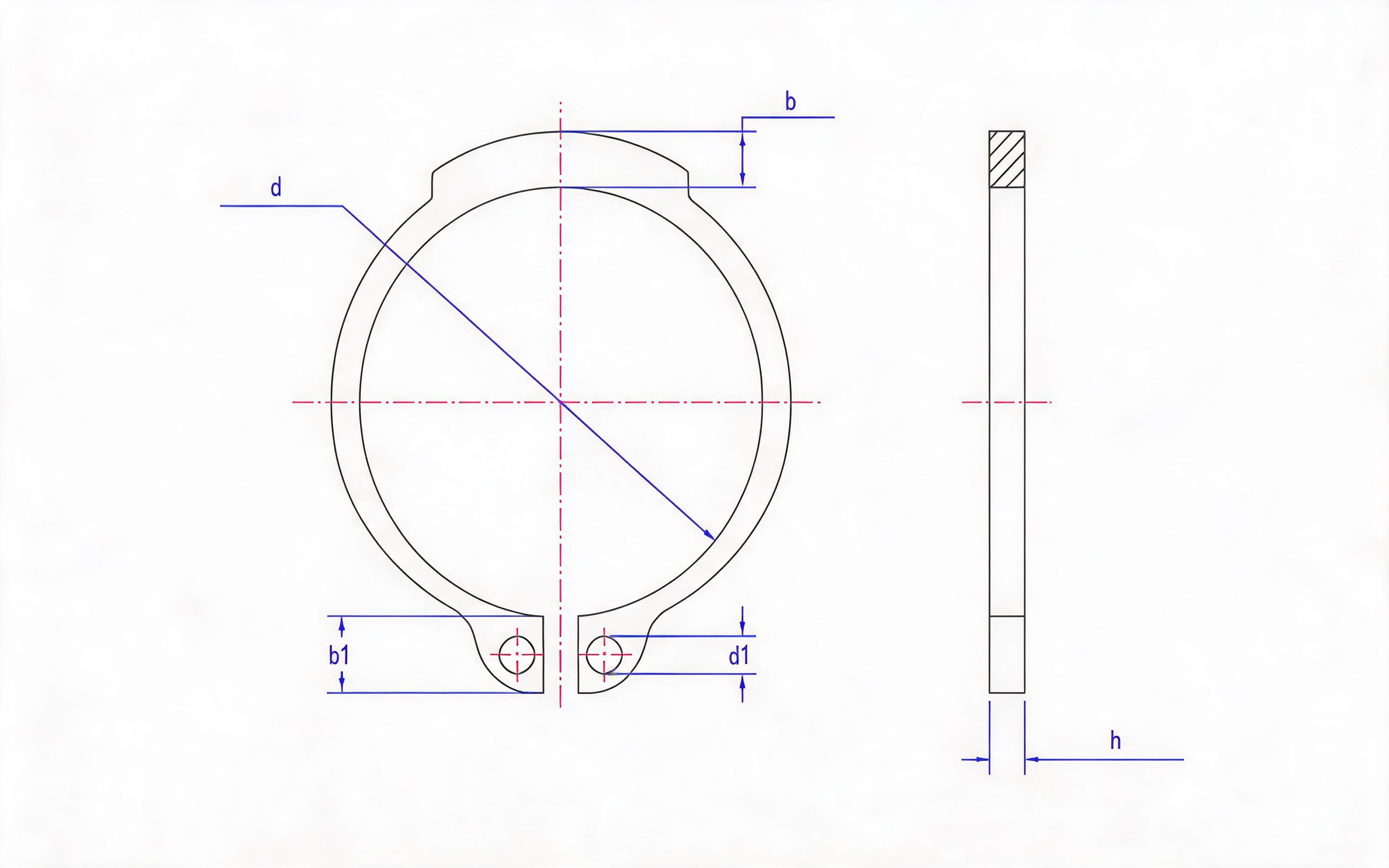 Heavy-duty shaft elastic retaining ring (Type B, 9 ＜ d ≤ 300mm) Standard Drawing